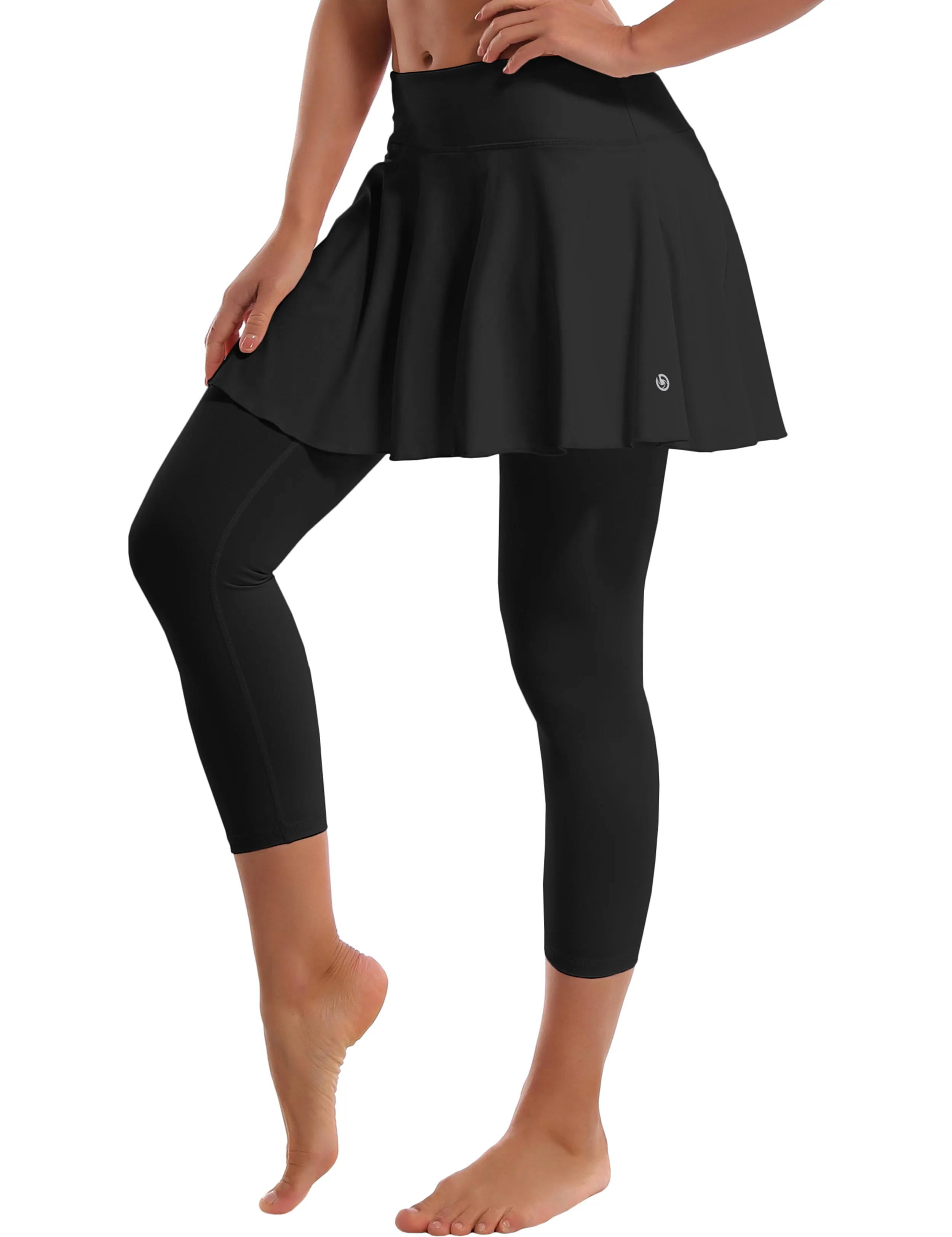 19" Capris Tennis Golf Skirted Leggings with Pockets black_Plus Size