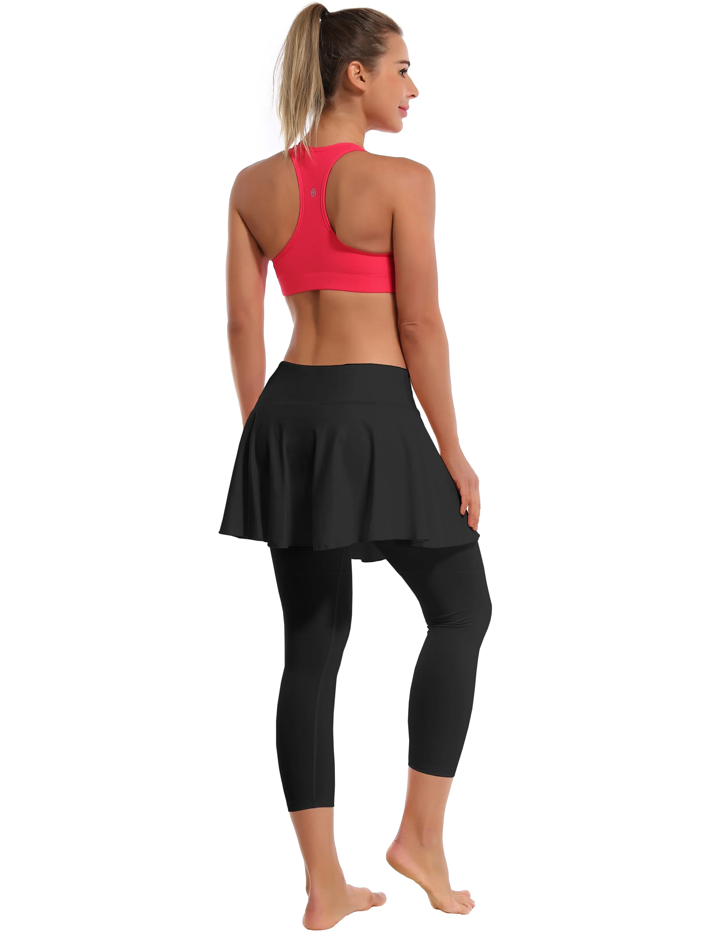 19" Capris Tennis Golf Skirted Leggings with Pockets black_Plus Size