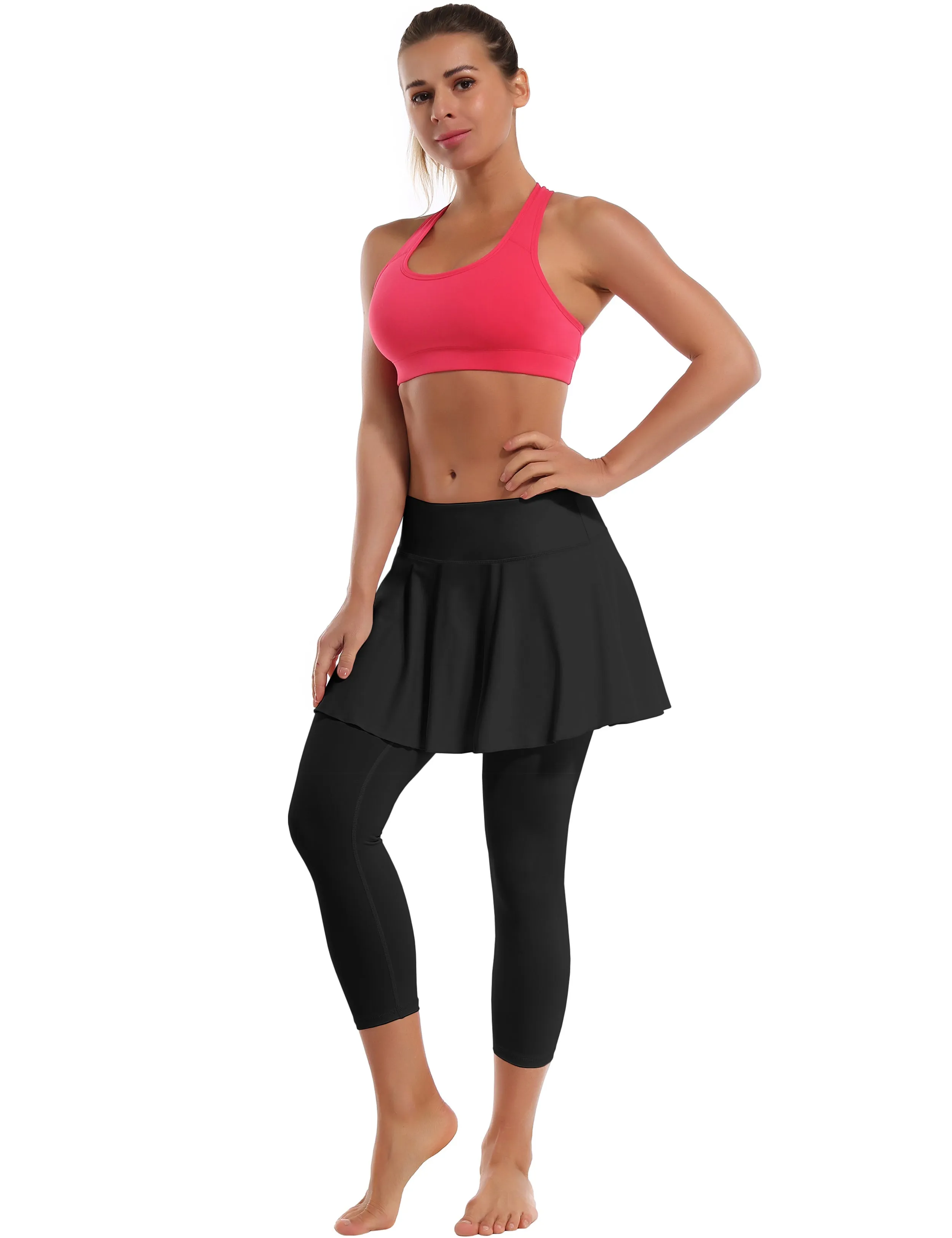 19" Capris Tennis Golf Skirted Leggings with Pockets black_Plus Size