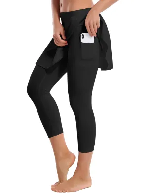 19" Capris Tennis Golf Skirted Leggings with Pockets black_Plus Size