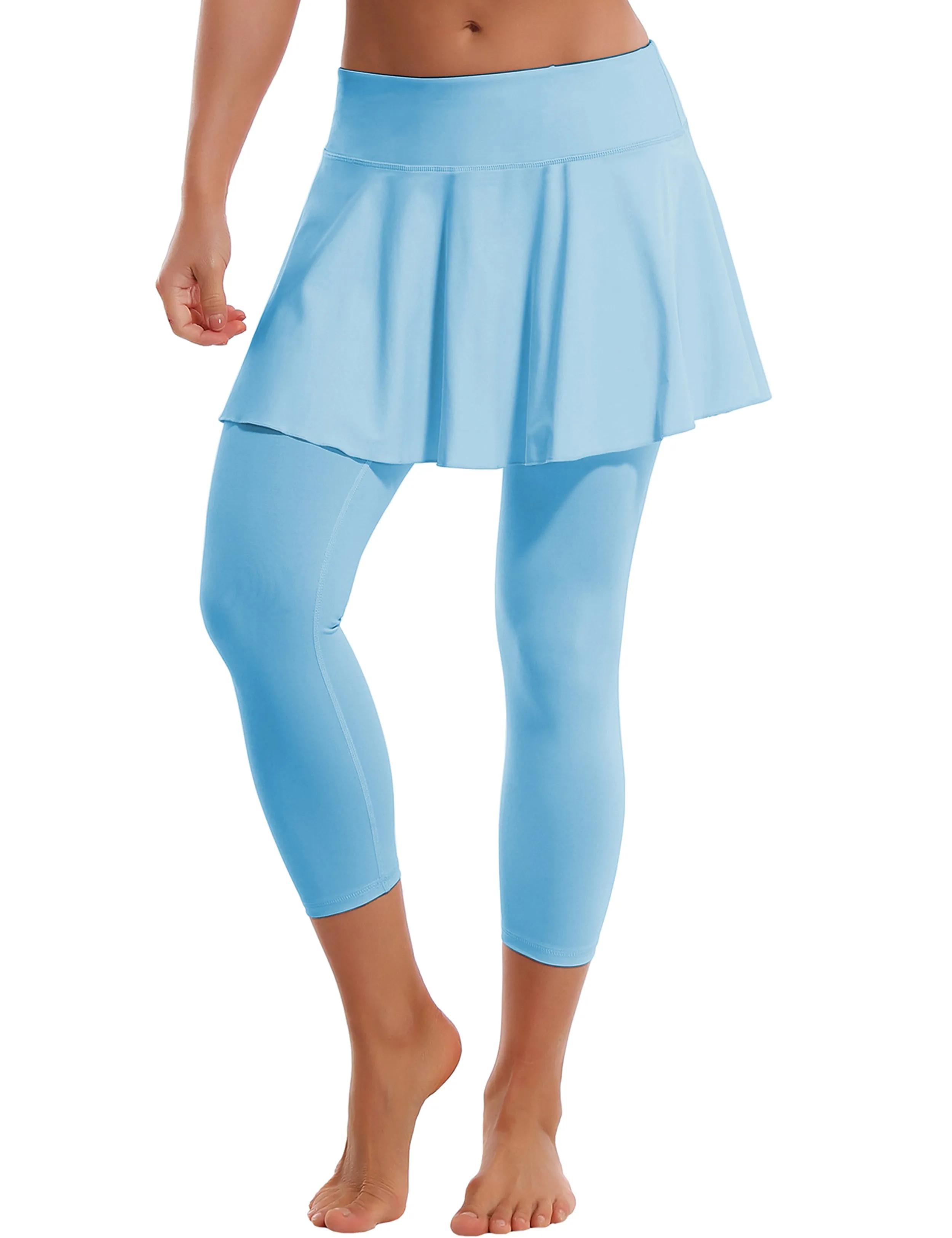 19" Capris Tennis Golf Skirted Leggings with Pockets blue_yogastudio