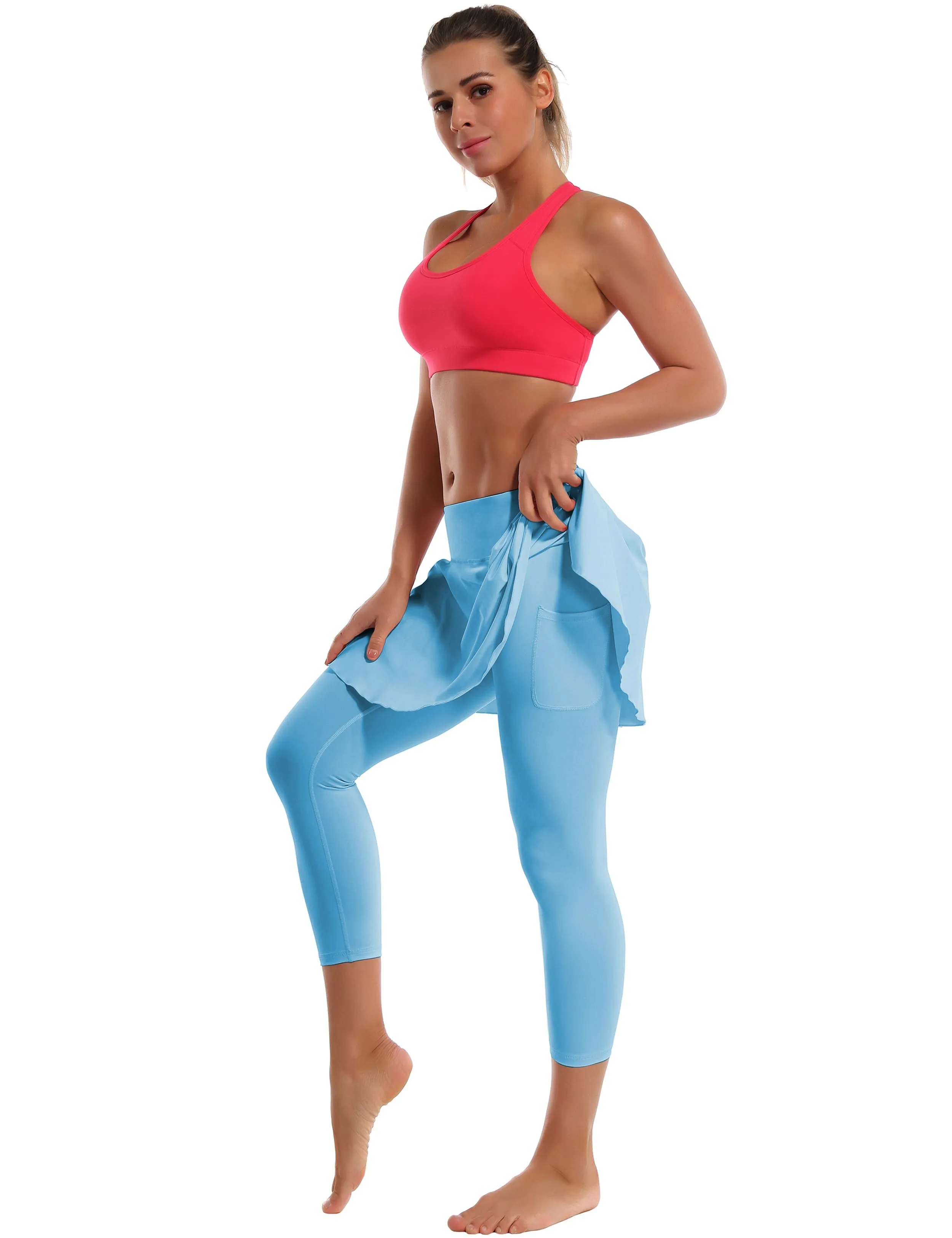19" Capris Tennis Golf Skirted Leggings with Pockets blue_yogastudio
