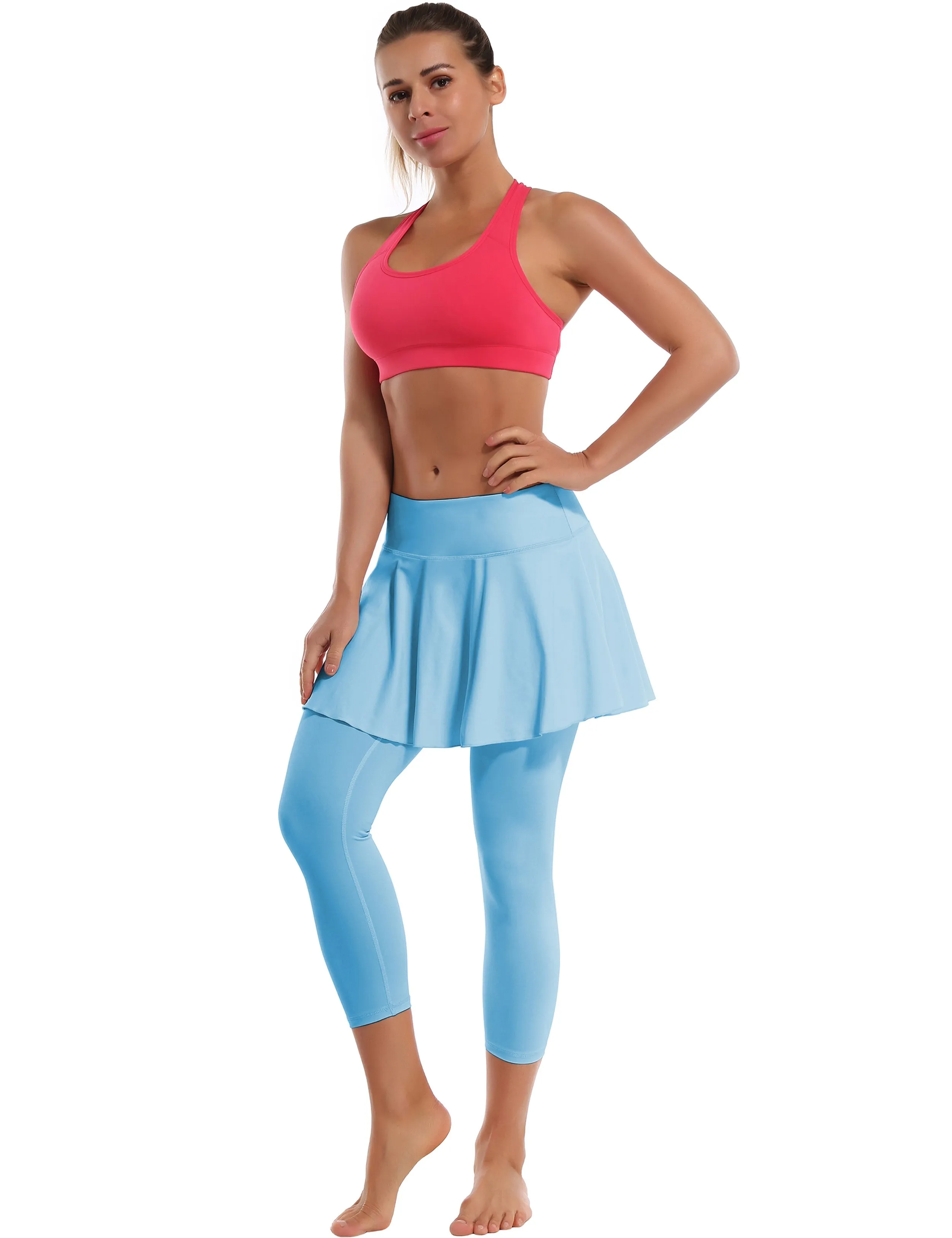 19" Capris Tennis Golf Skirted Leggings with Pockets blue_yogastudio