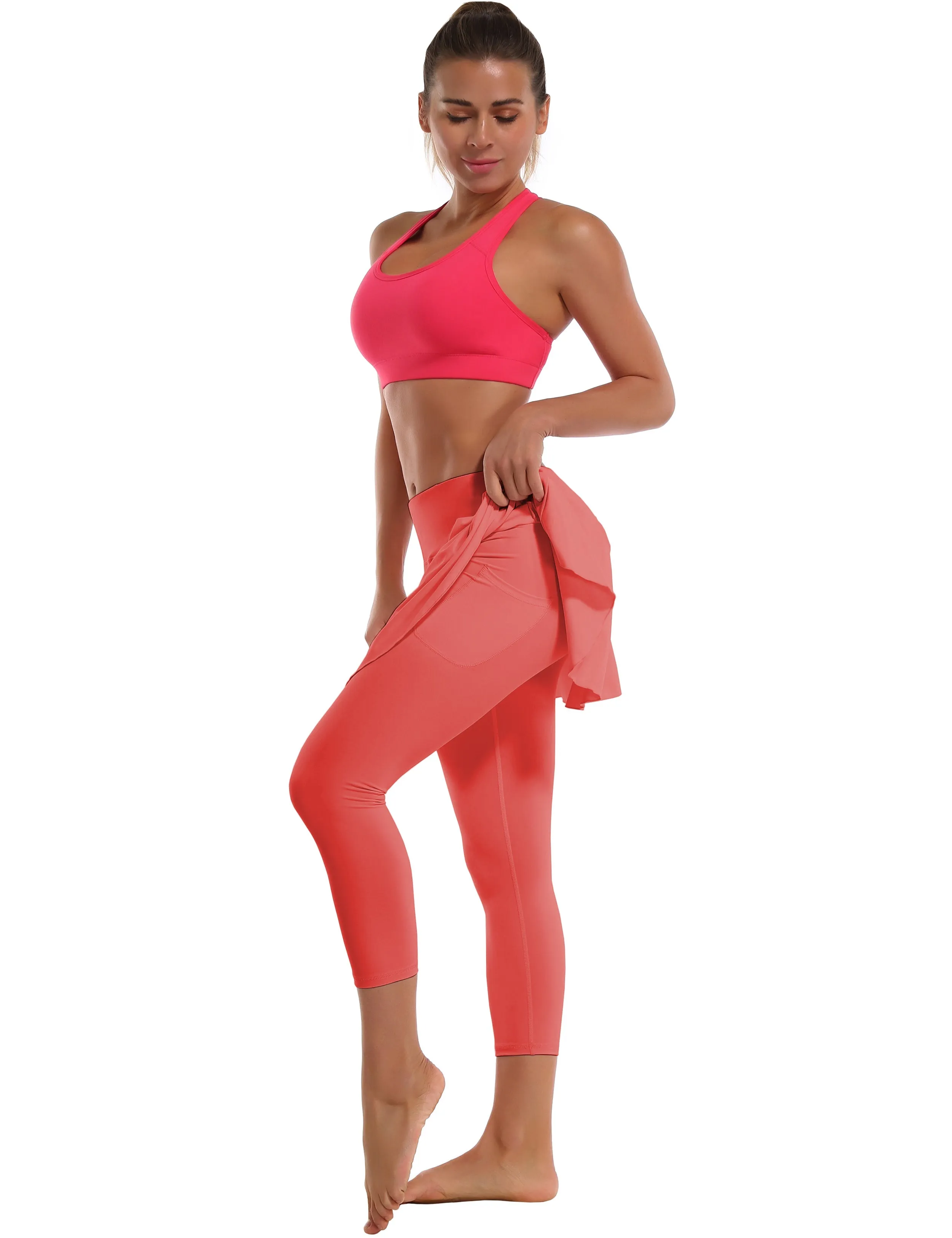 19" Capris Tennis Golf Skirted Leggings with Pockets coral_Jogging