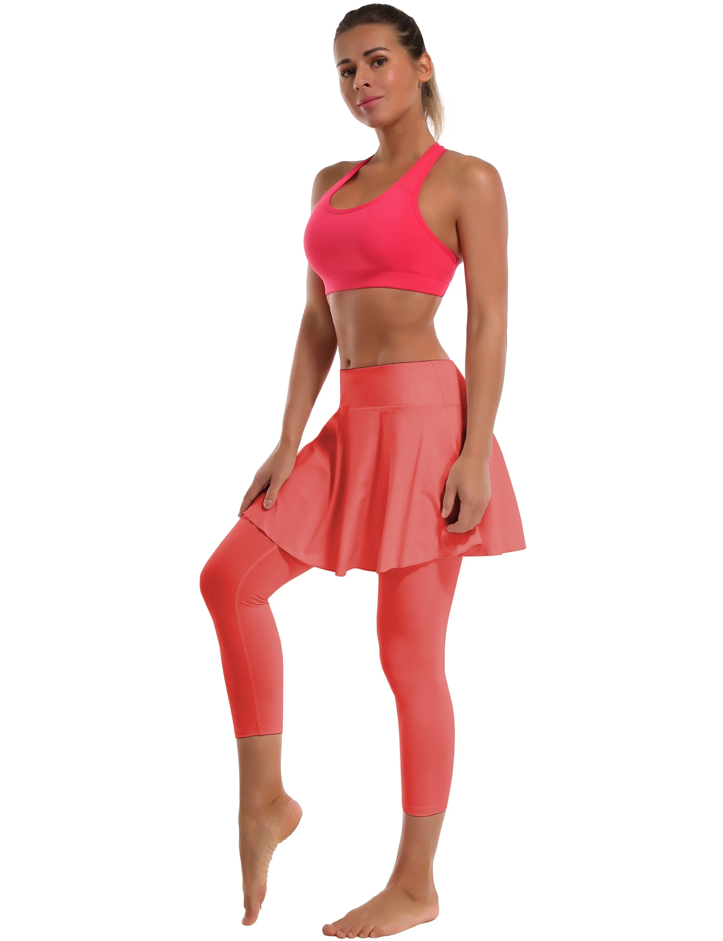 19" Capris Tennis Golf Skirted Leggings with Pockets coral_Jogging