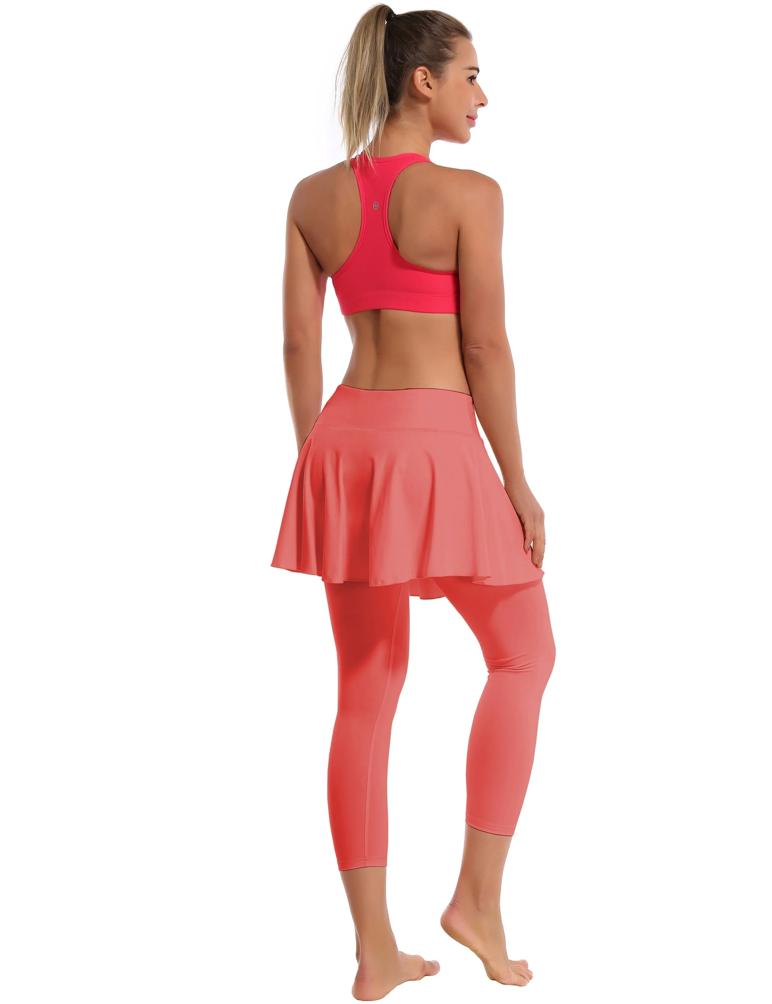 19" Capris Tennis Golf Skirted Leggings with Pockets coral_Jogging