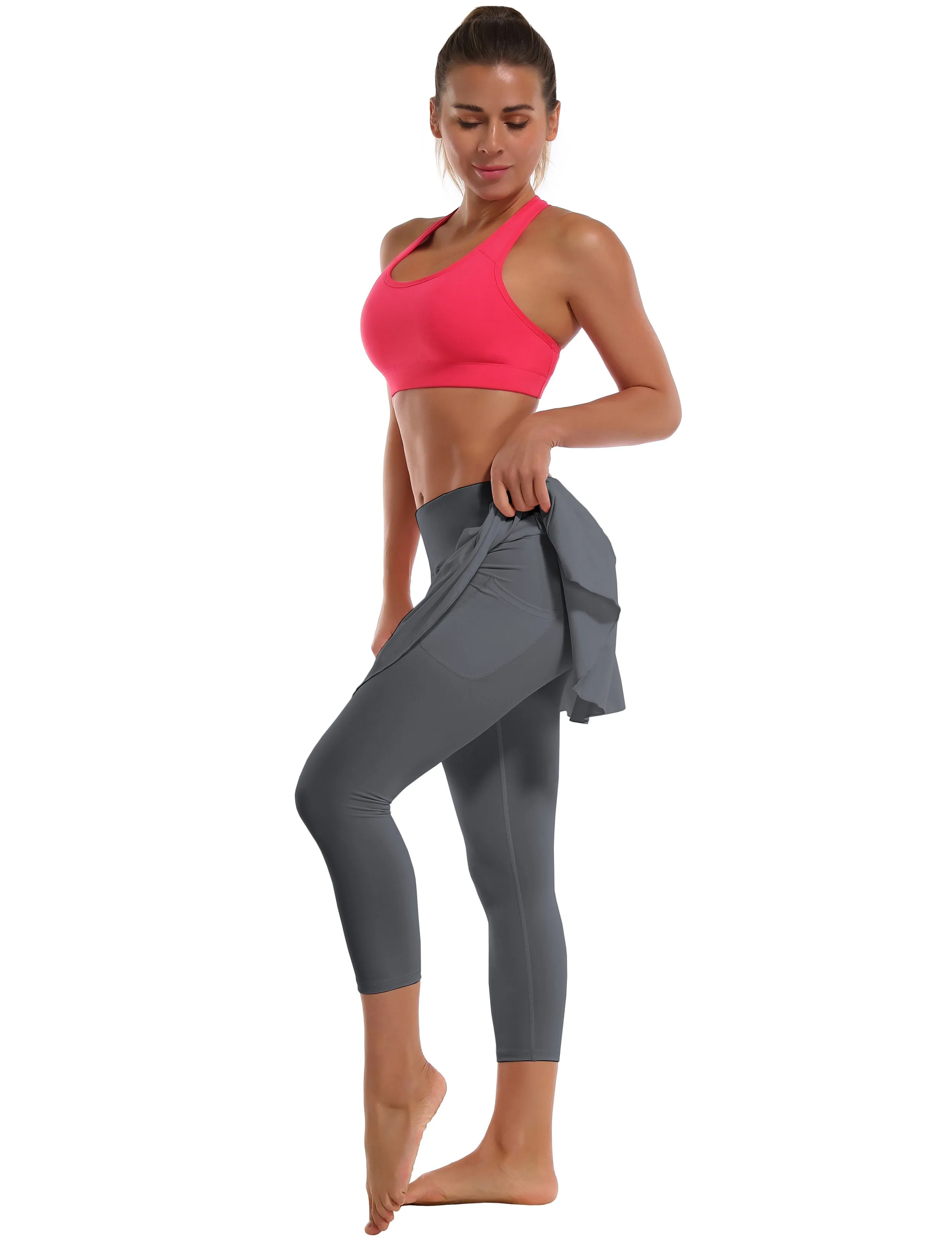 19" Capris Tennis Golf Skirted Leggings with Pockets gray_Tall Size