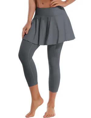 19" Capris Tennis Golf Skirted Leggings with Pockets gray_Tall Size