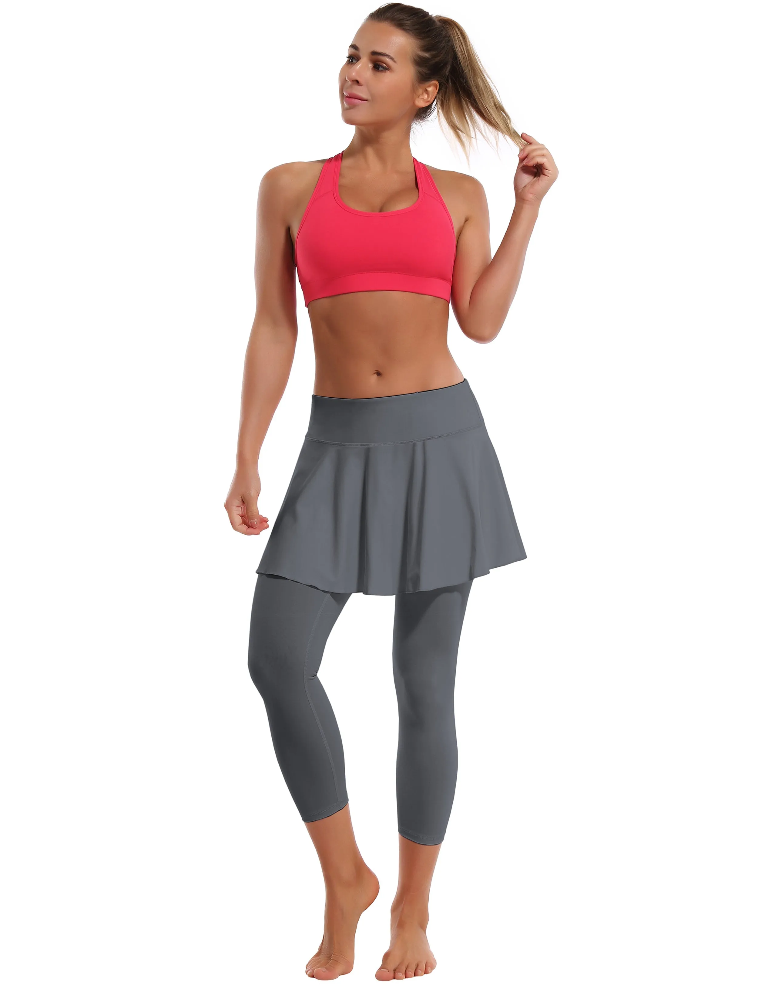 19" Capris Tennis Golf Skirted Leggings with Pockets gray_Tall Size