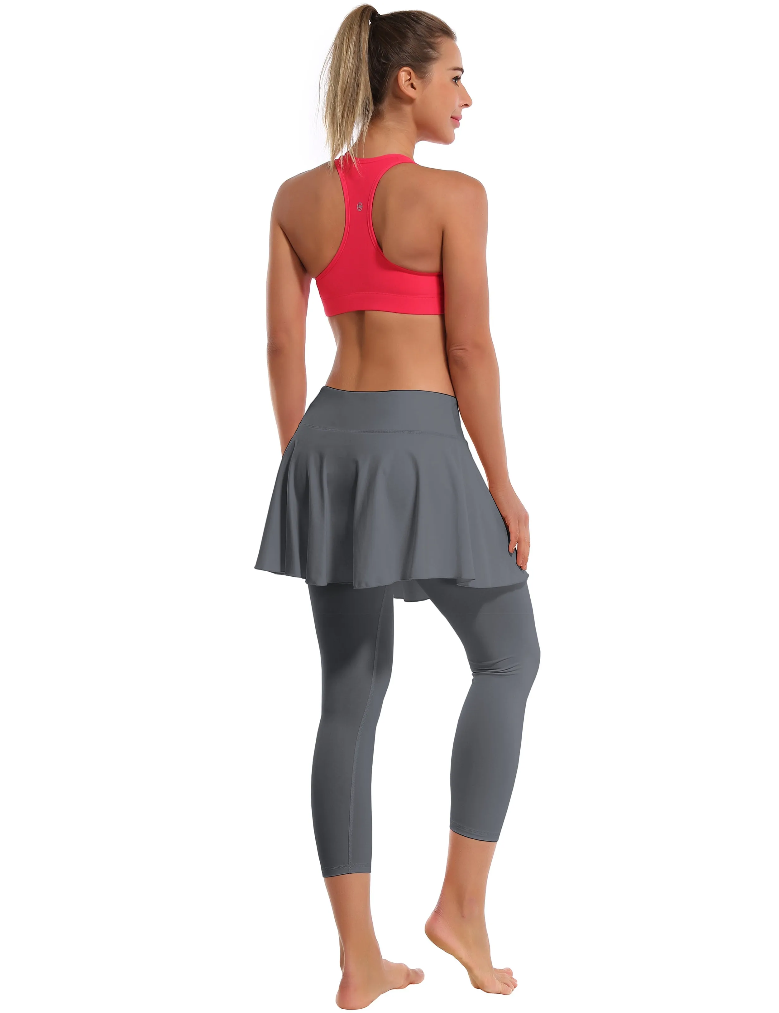 19" Capris Tennis Golf Skirted Leggings with Pockets gray_Tall Size