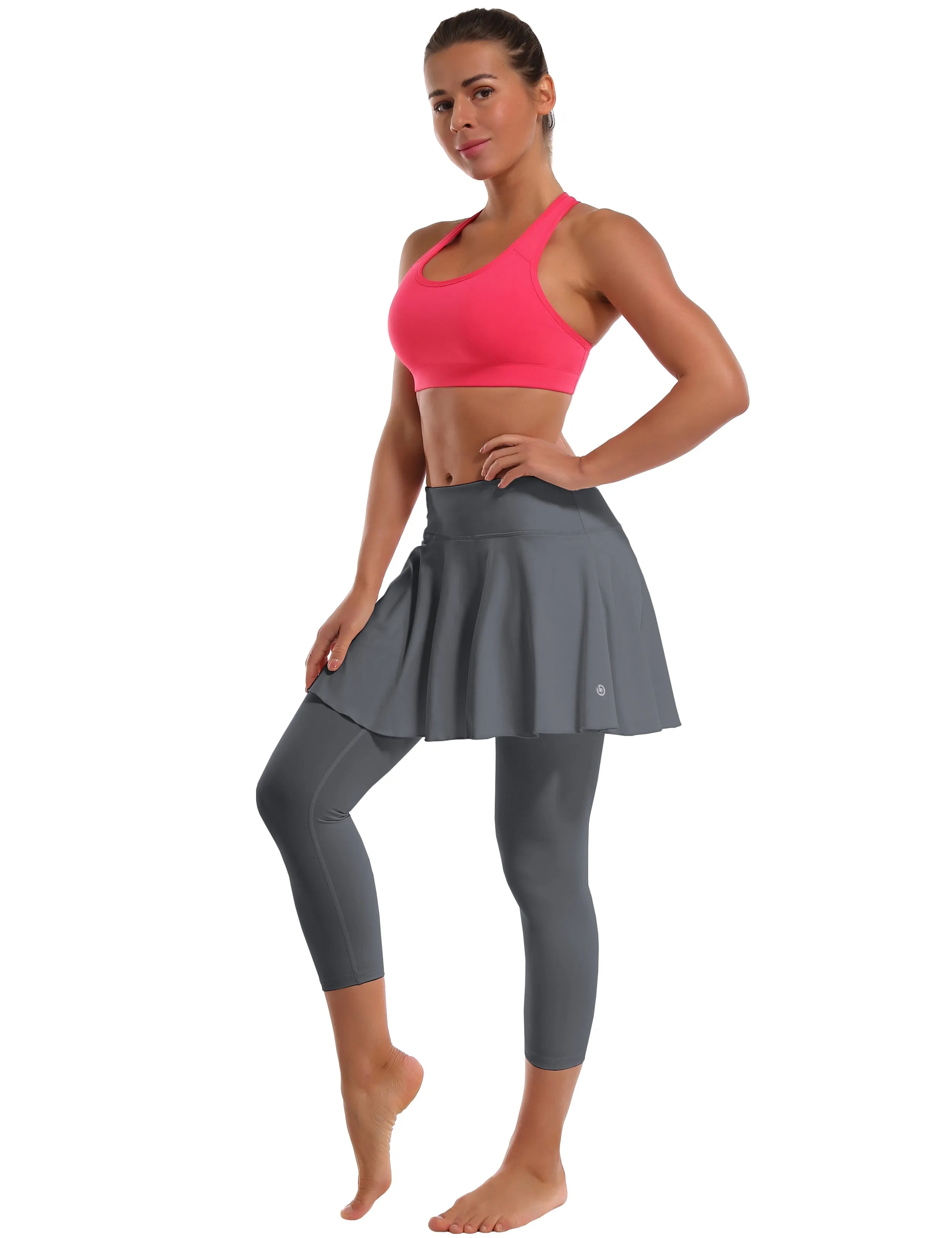 19" Capris Tennis Golf Skirted Leggings with Pockets gray_Tall Size