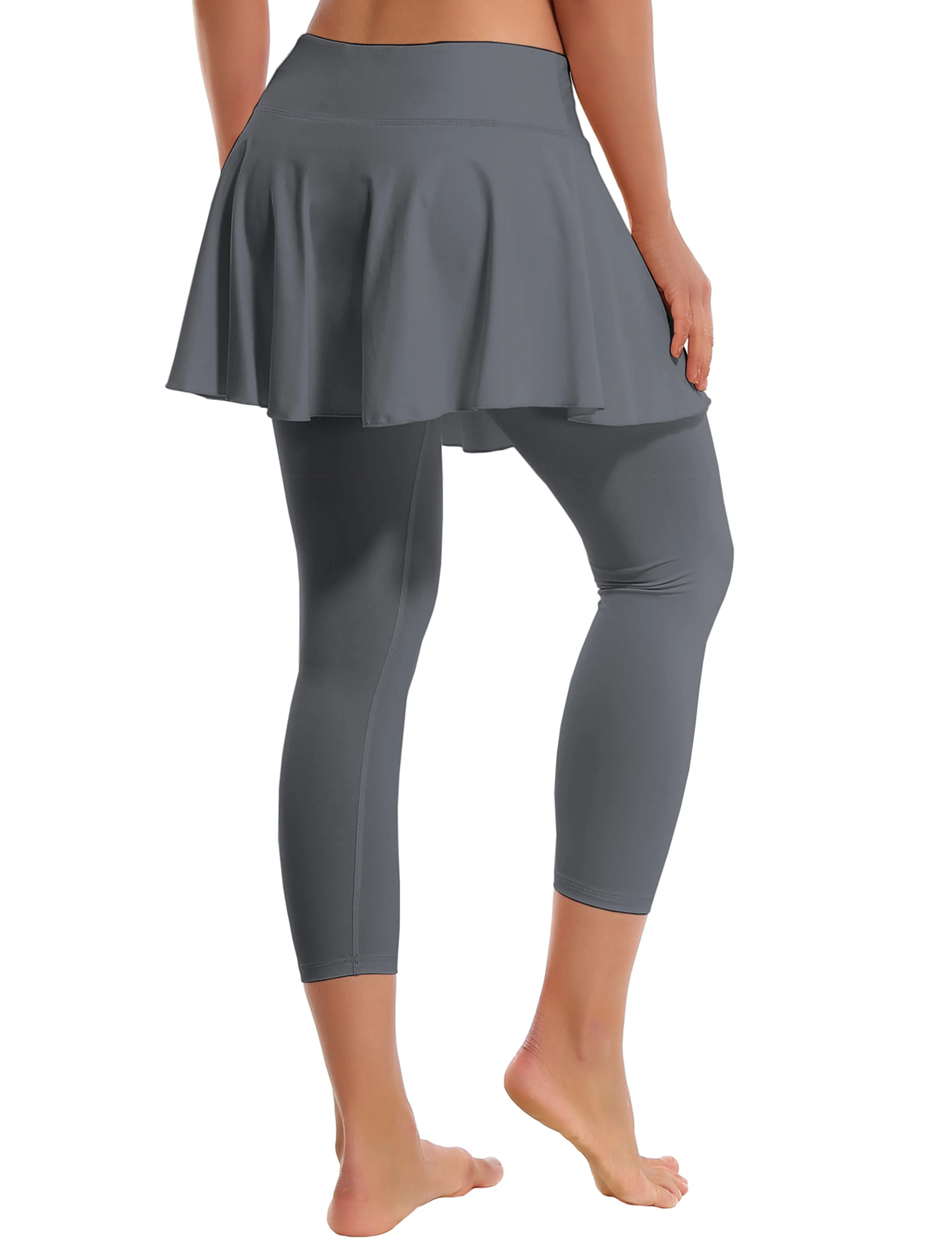 19" Capris Tennis Golf Skirted Leggings with Pockets gray_Tall Size
