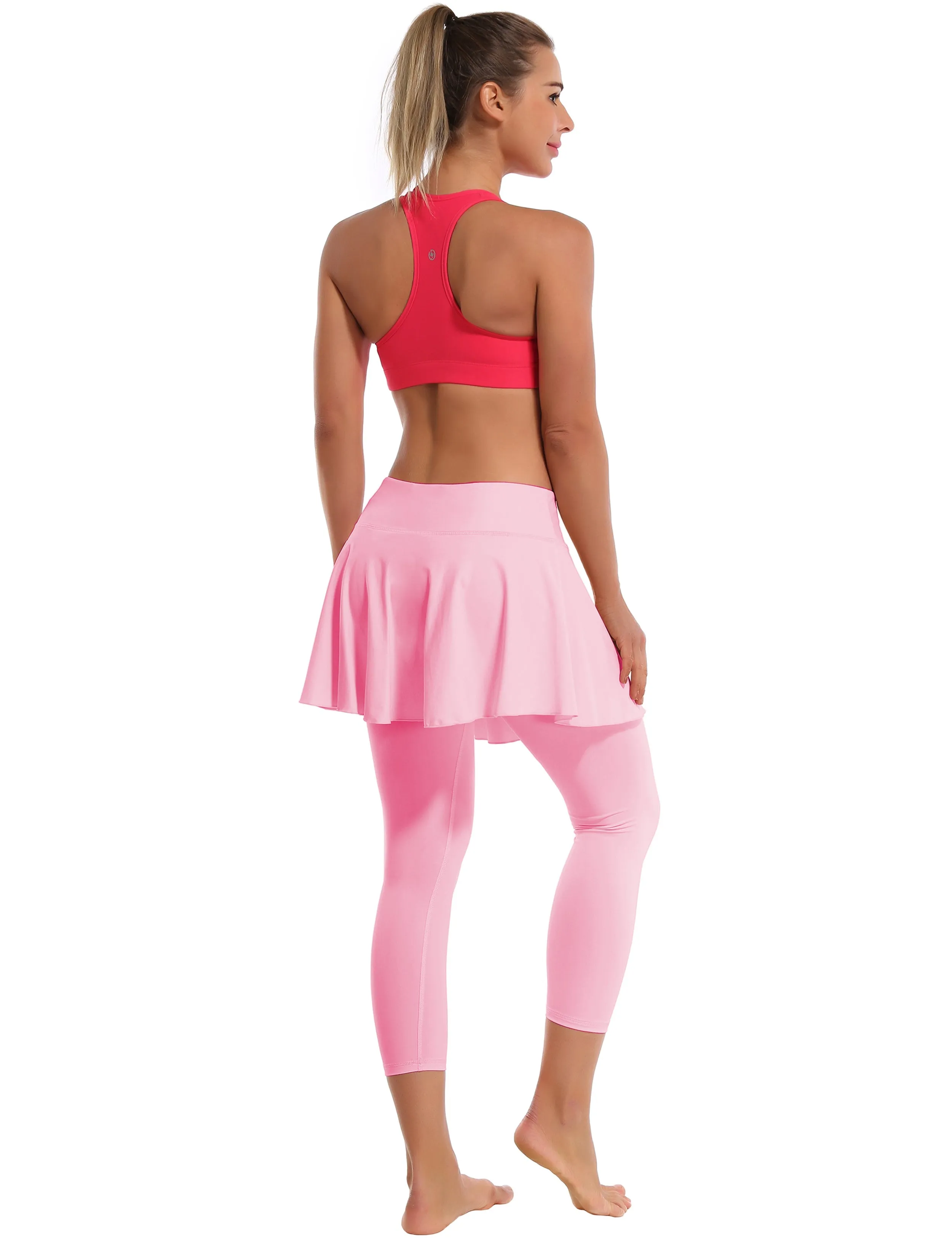 19" Capris Tennis Golf Skirted Leggings with Pockets lightpink_yogastudio