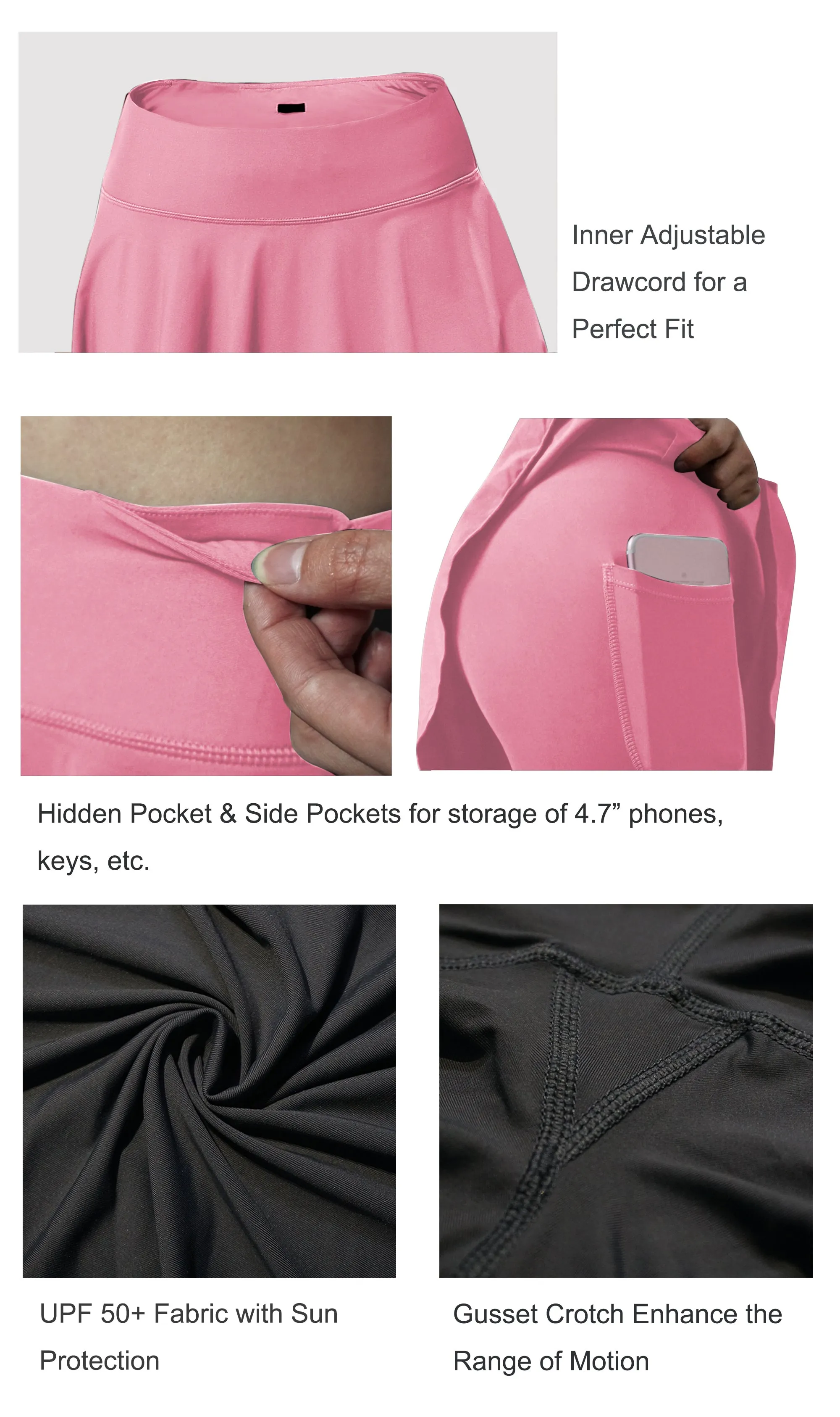 19" Capris Tennis Golf Skirted Leggings with Pockets lightpink_yogastudio