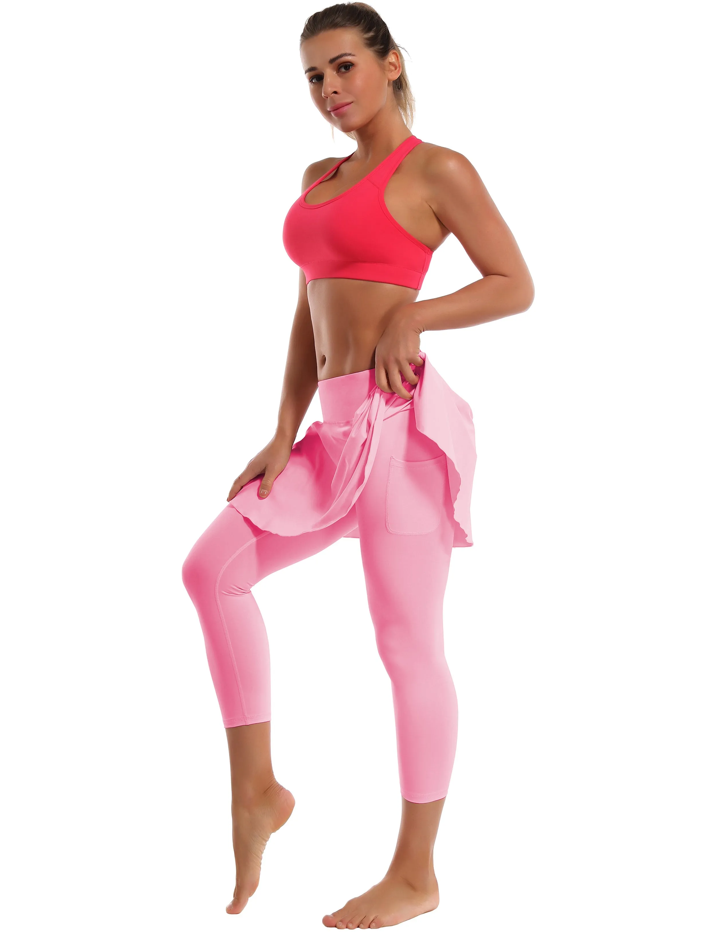 19" Capris Tennis Golf Skirted Leggings with Pockets lightpink_yogastudio