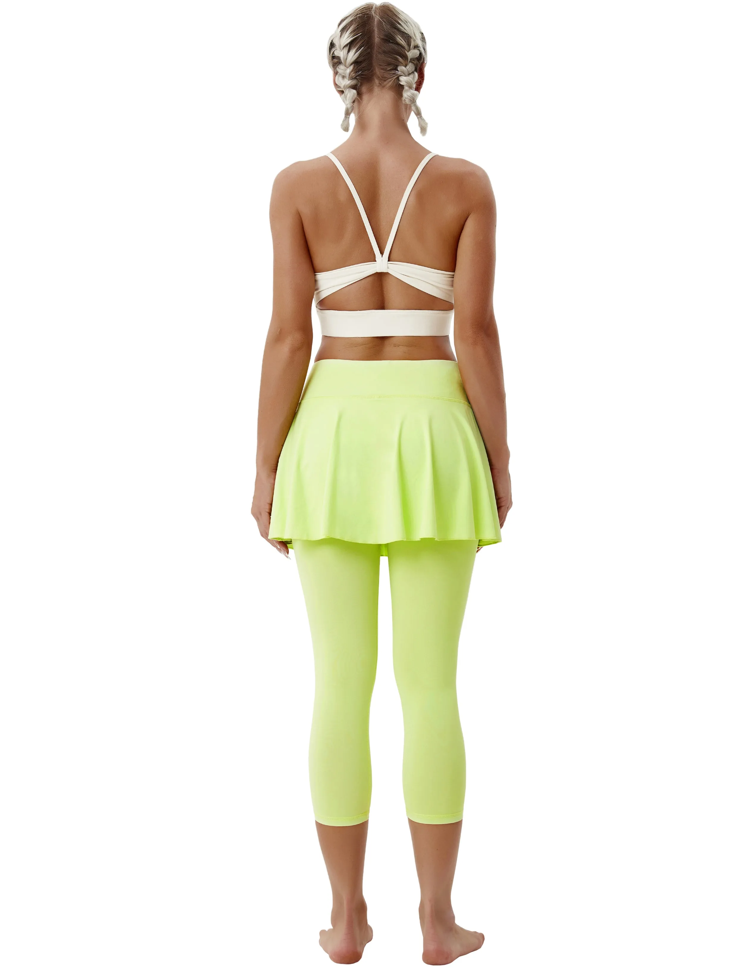 19" Capris Tennis Golf Skirted Leggings with Pockets neonyellow_Plus Size