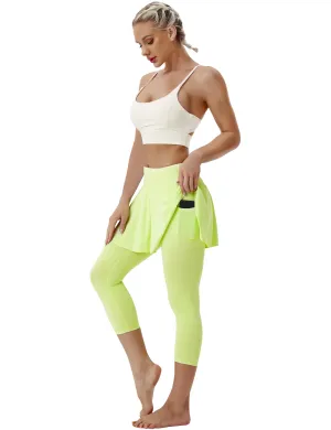 19" Capris Tennis Golf Skirted Leggings with Pockets neonyellow_Plus Size