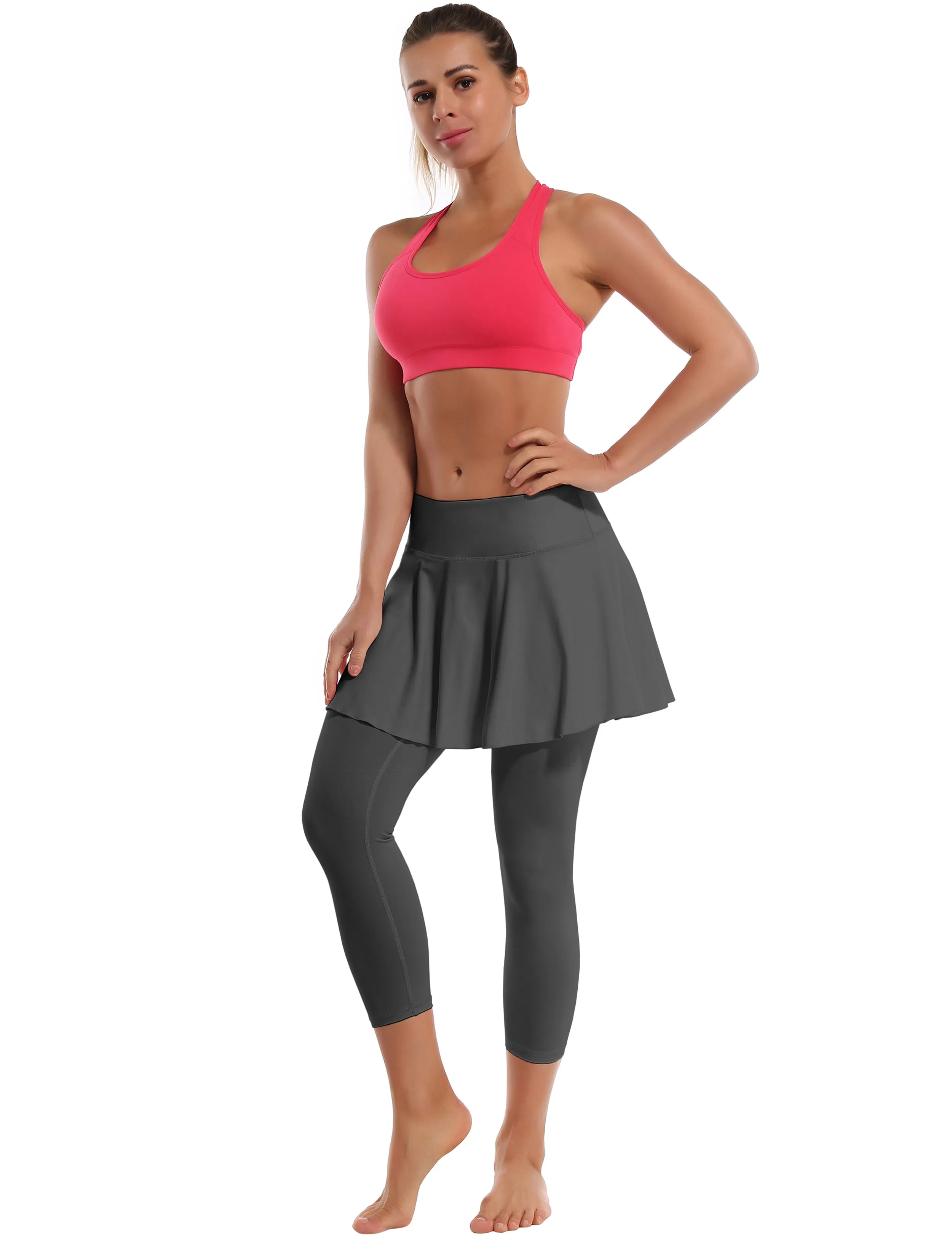 19" Capris Tennis Golf Skirted Leggings with Pockets shadowcharcoal_Tall Size