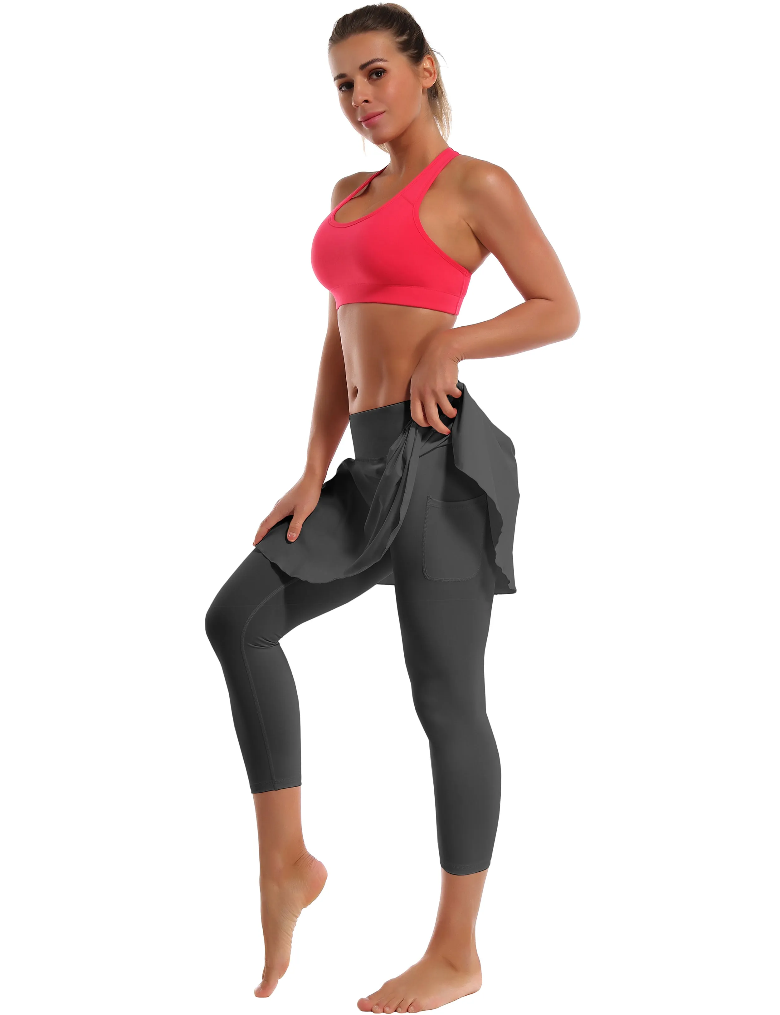 19" Capris Tennis Golf Skirted Leggings with Pockets shadowcharcoal_Tall Size