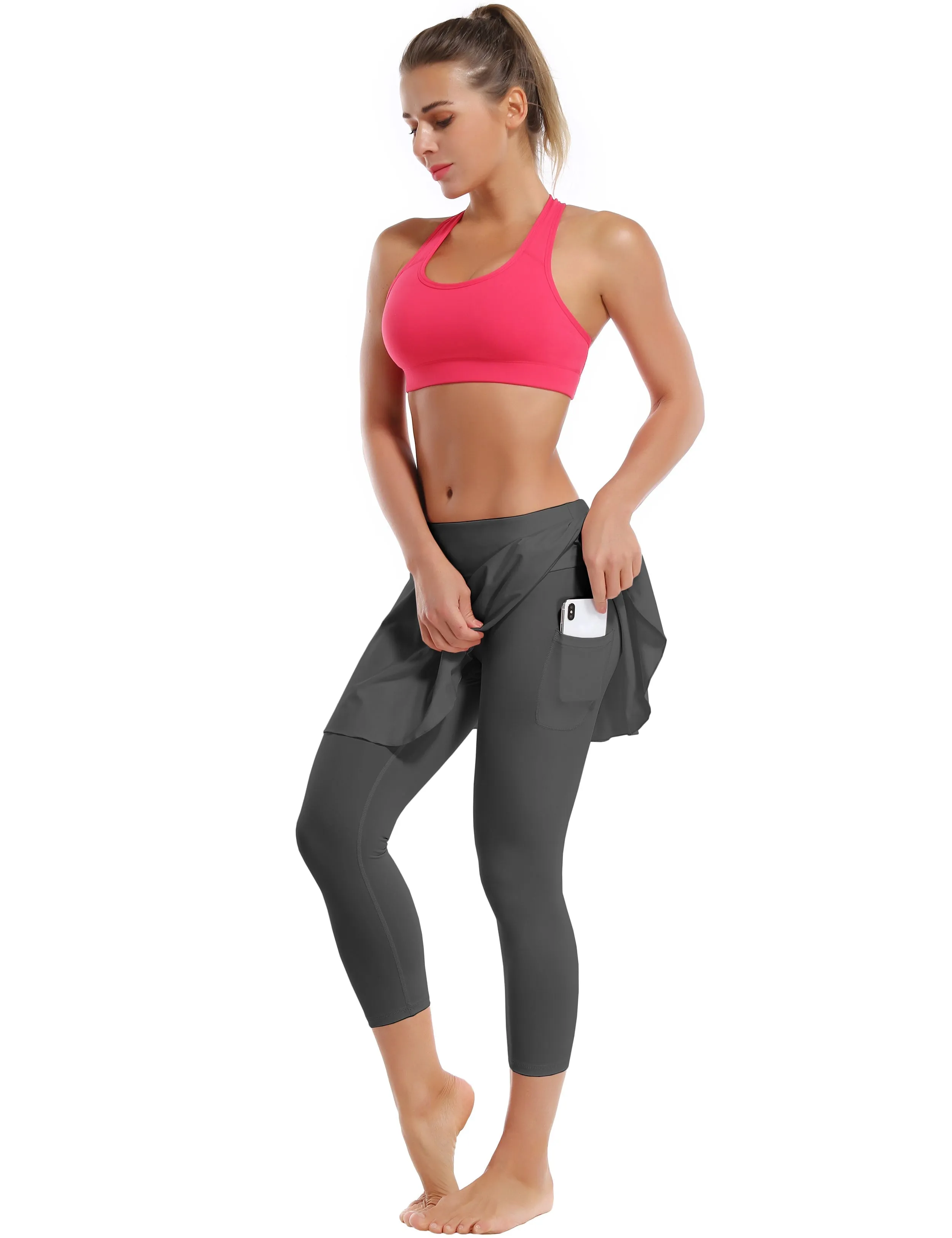 19" Capris Tennis Golf Skirted Leggings with Pockets shadowcharcoal_Tall Size