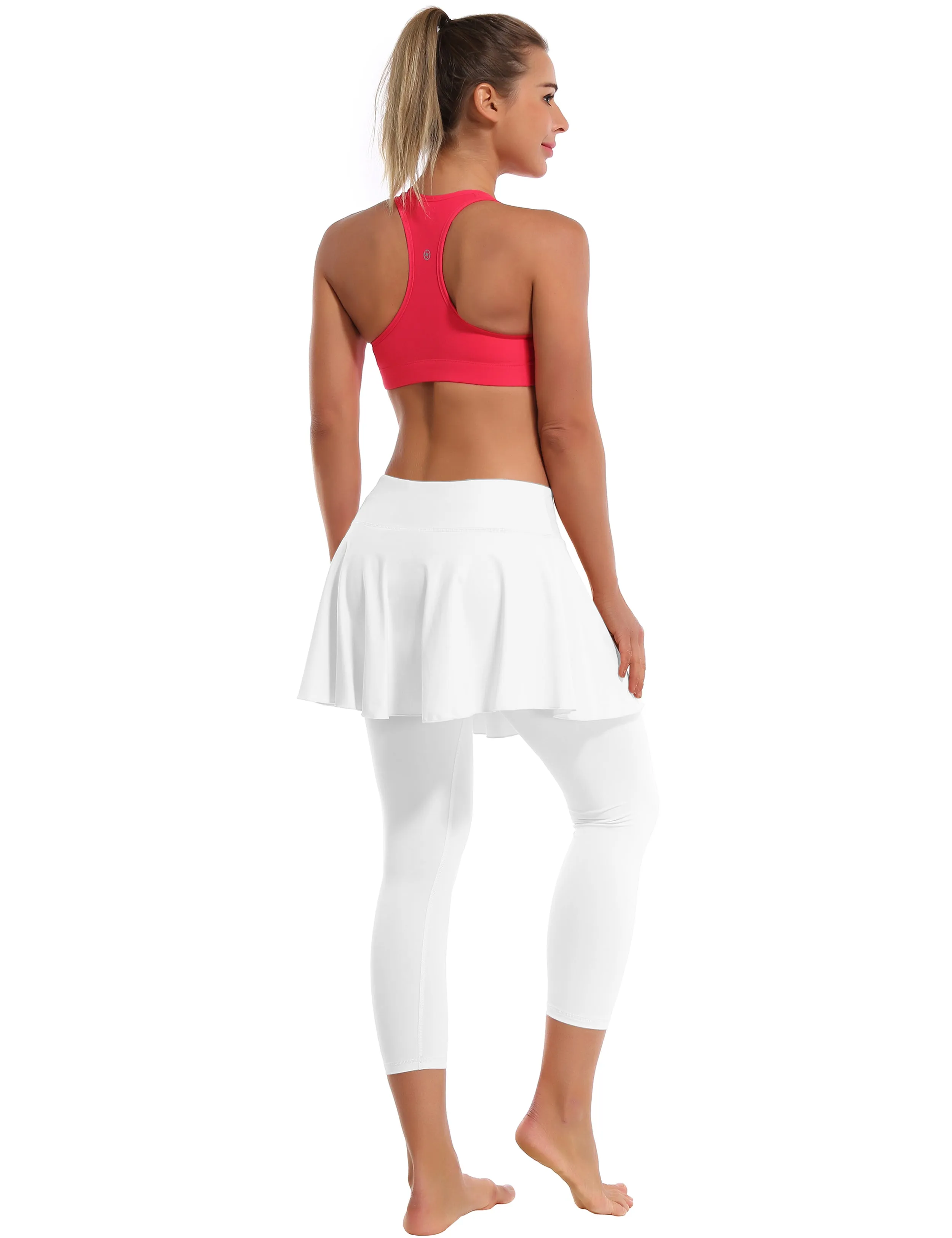 19" Capris Tennis Golf Skirted Leggings with Pockets white_Plus Size