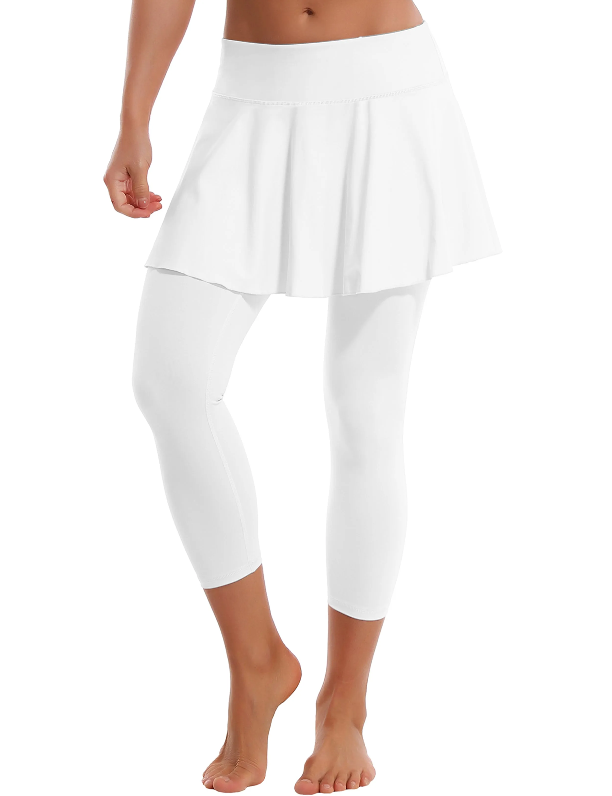 19" Capris Tennis Golf Skirted Leggings with Pockets white_Plus Size