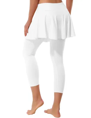 19" Capris Tennis Golf Skirted Leggings with Pockets white_Plus Size