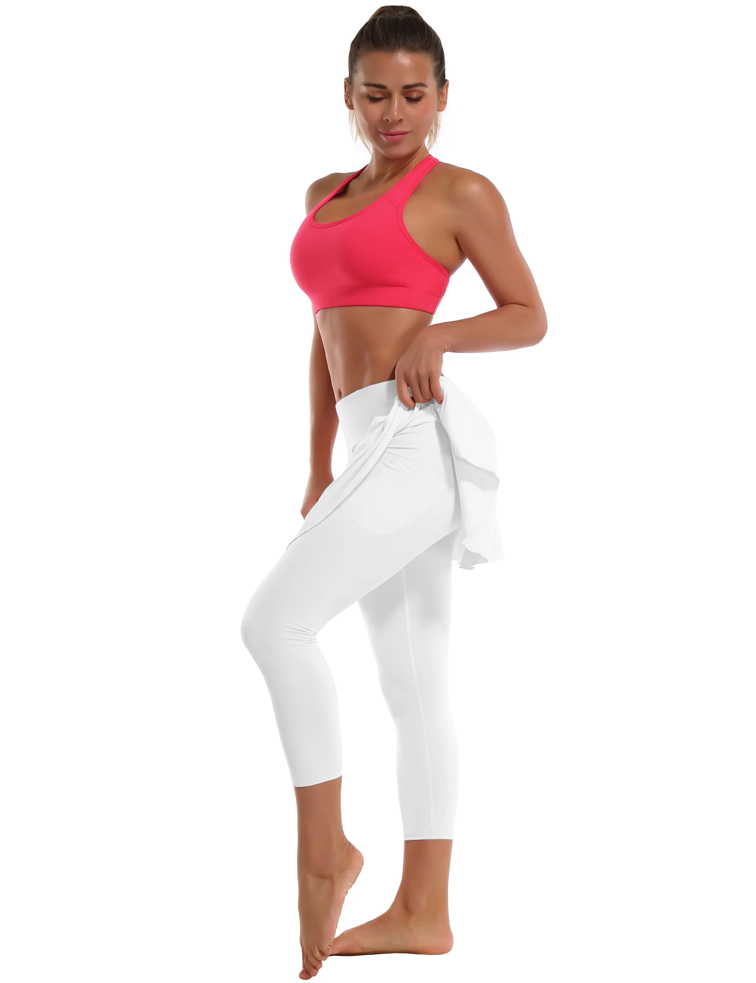19" Capris Tennis Golf Skirted Leggings with Pockets white_Plus Size