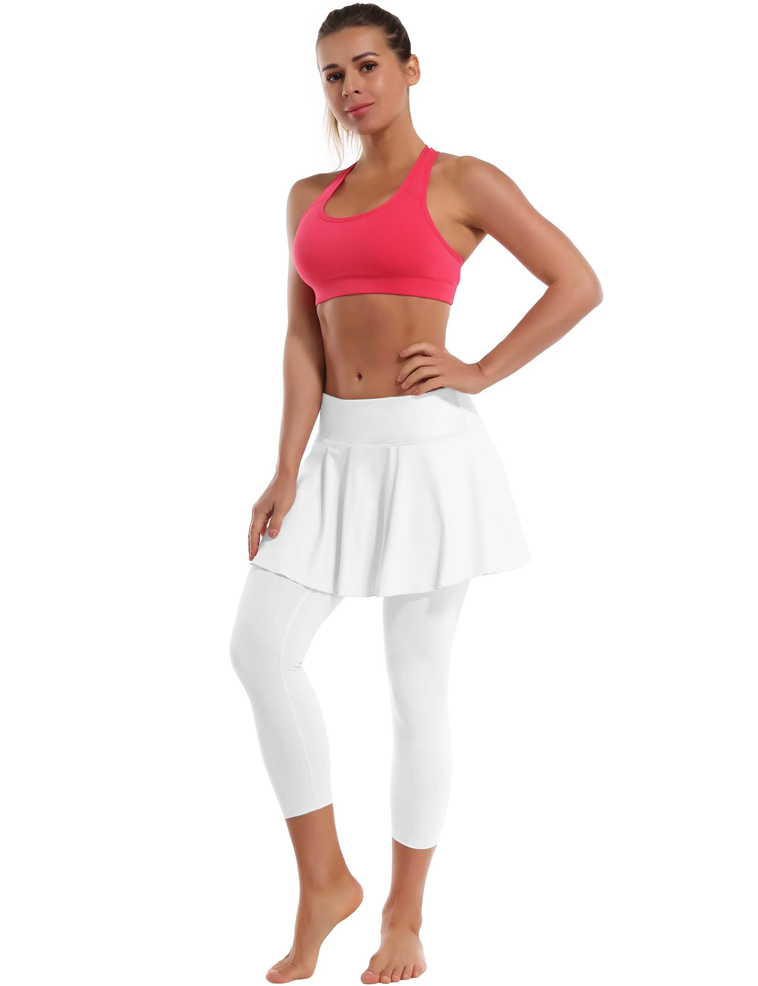 19" Capris Tennis Golf Skirted Leggings with Pockets white_Plus Size