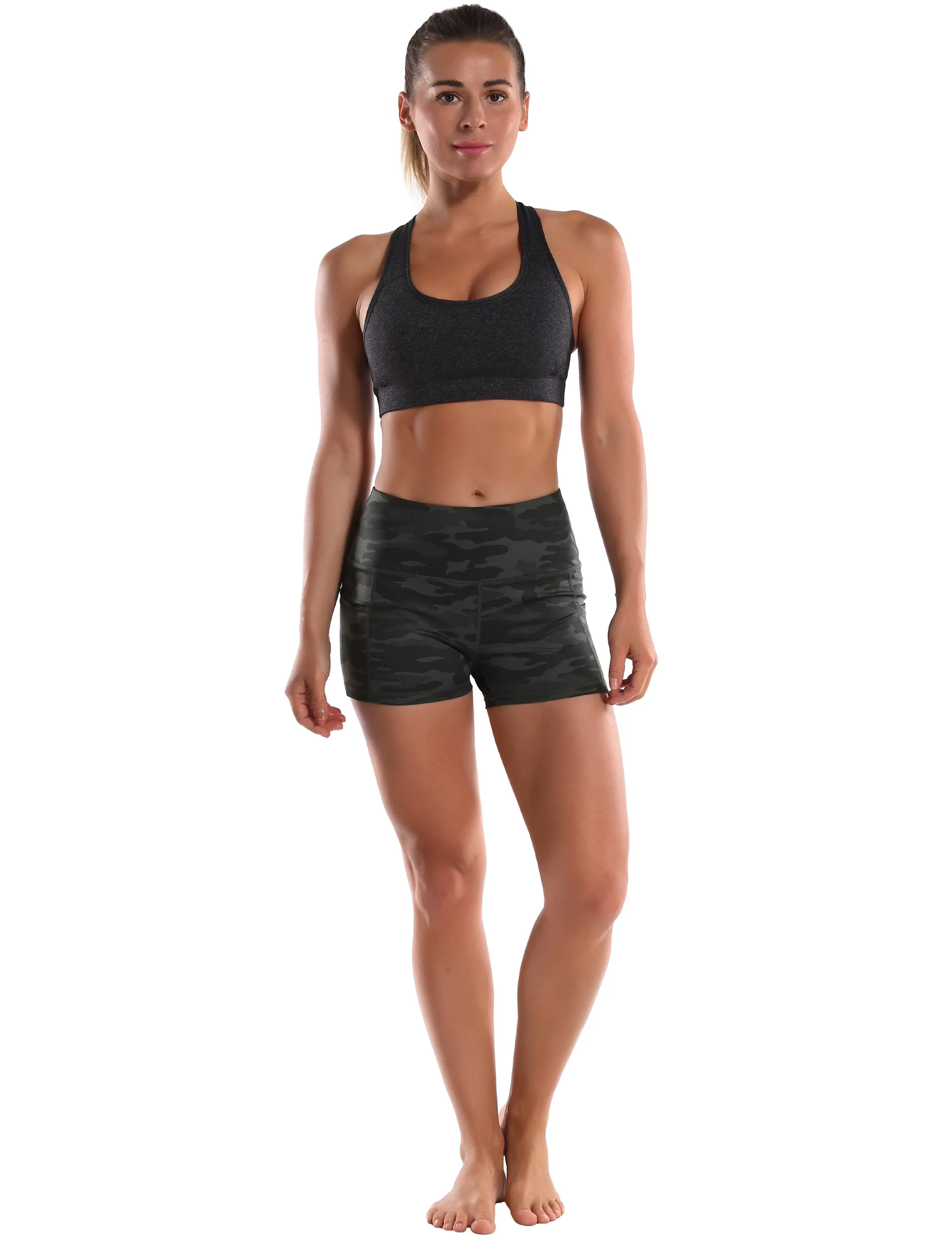 2.5" Printed Side Pockets Yoga Shorts dimgraycamo ins