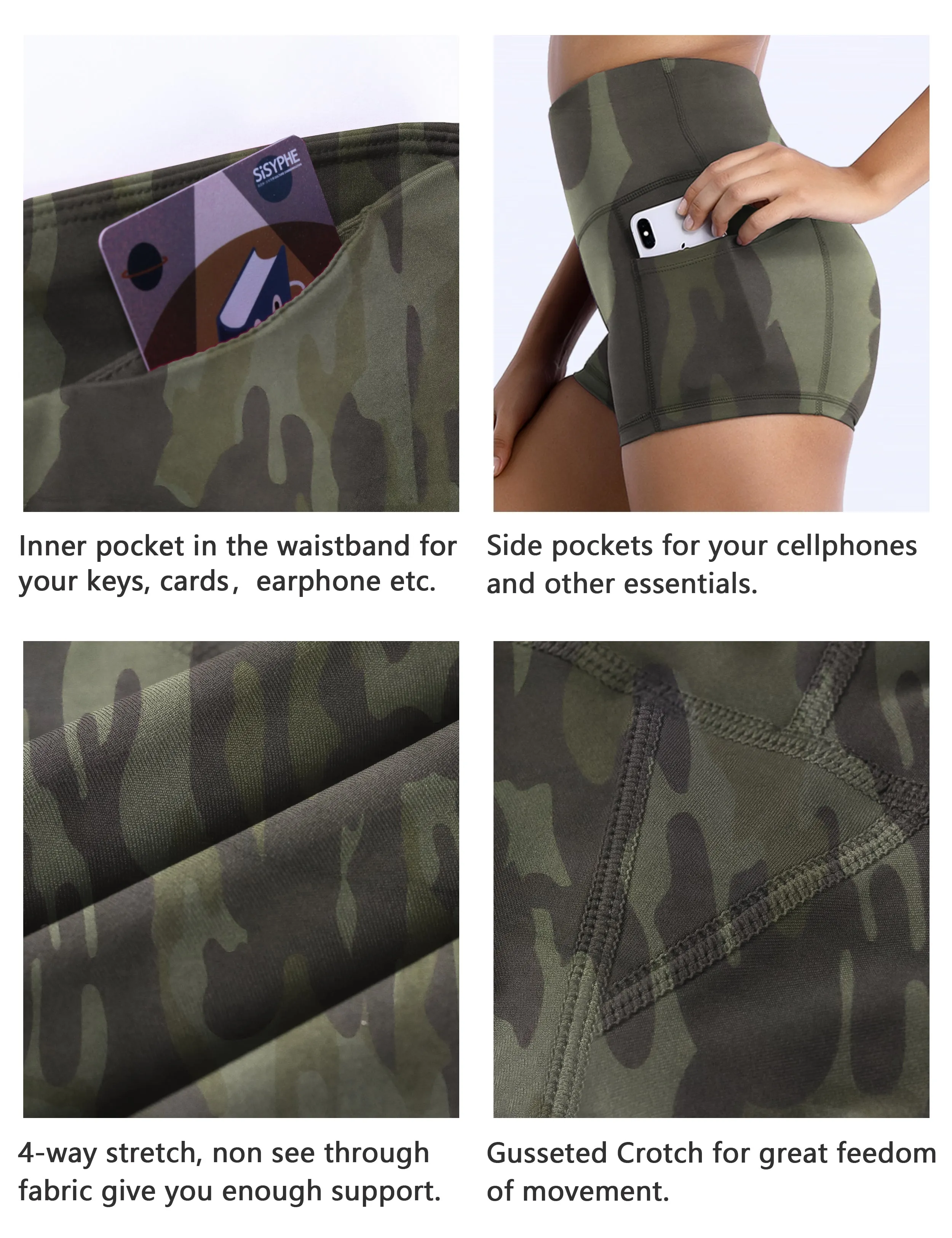 2.5" Printed Side Pockets yogastudio Shorts green camo_yogastudio