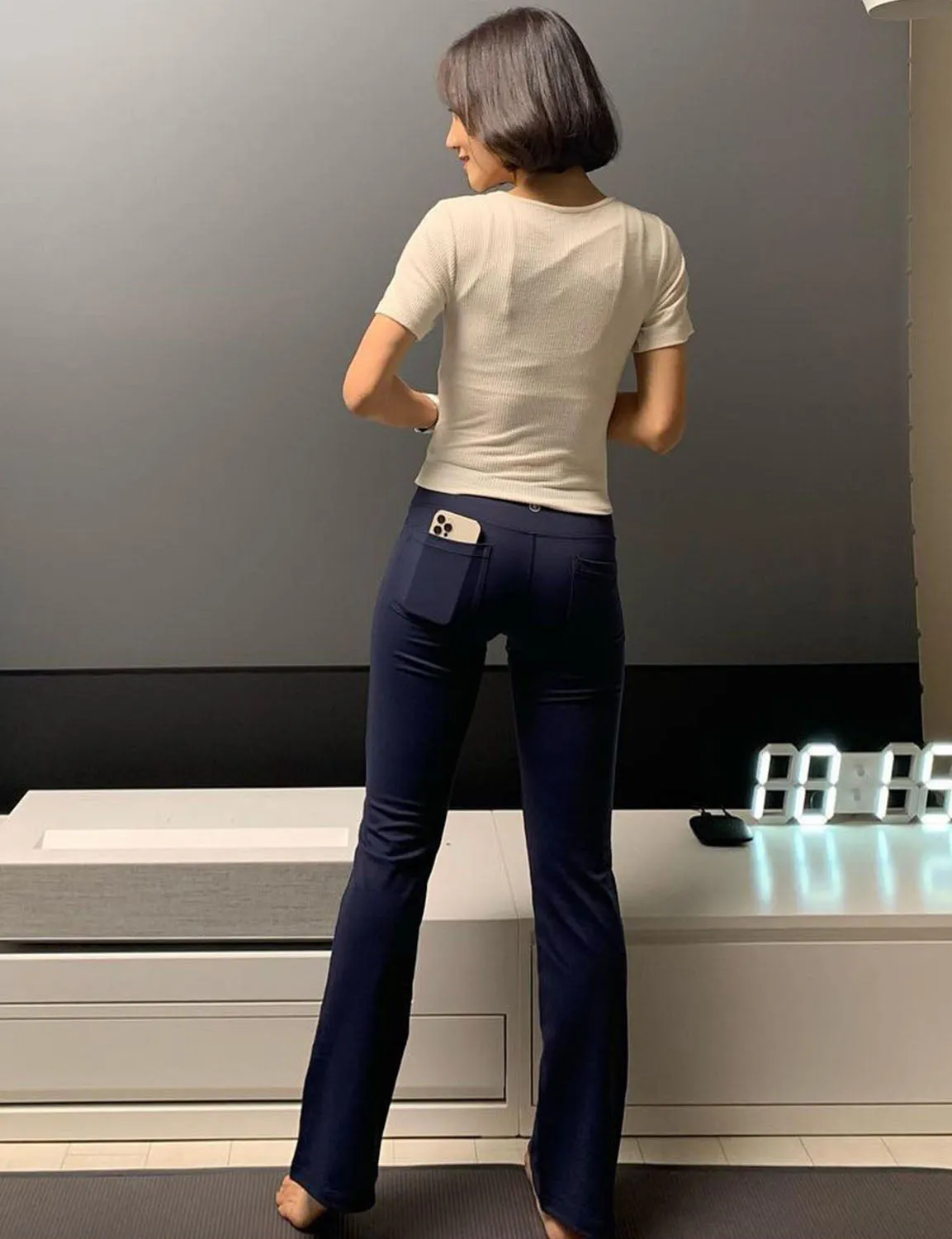 29" 31" 33" 35" 37"  Back Pockets Bootcut Leggings darknavy ins_Biking