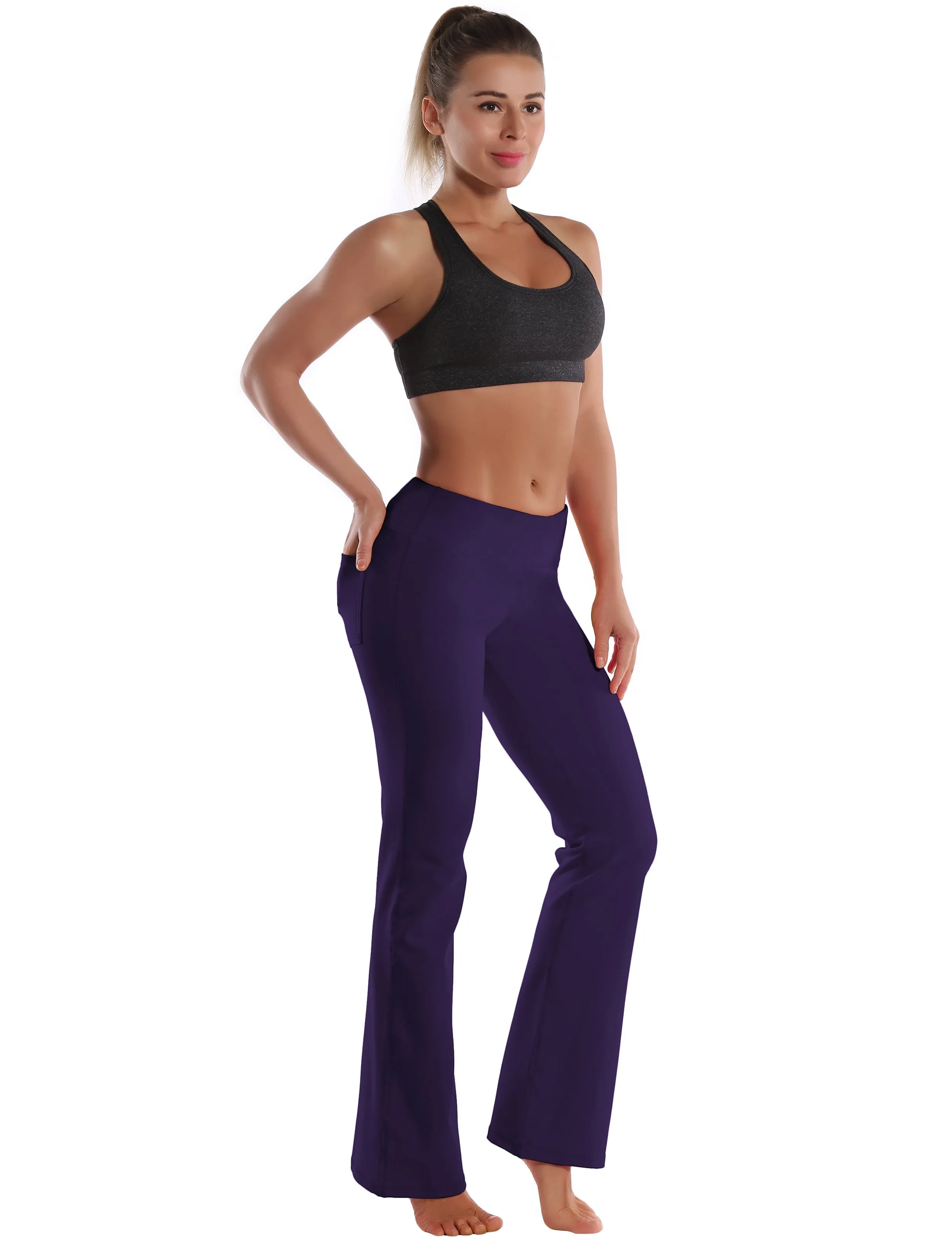 29" 31" 33" 35" 37"  Back Pockets Bootcut Leggings darkpurple_Pilates