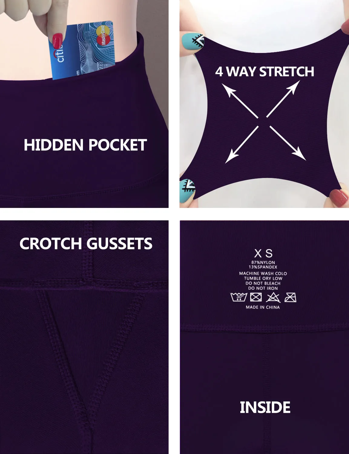 29" 31" 33" 35" 37"  Back Pockets Bootcut Leggings darkpurple_Pilates