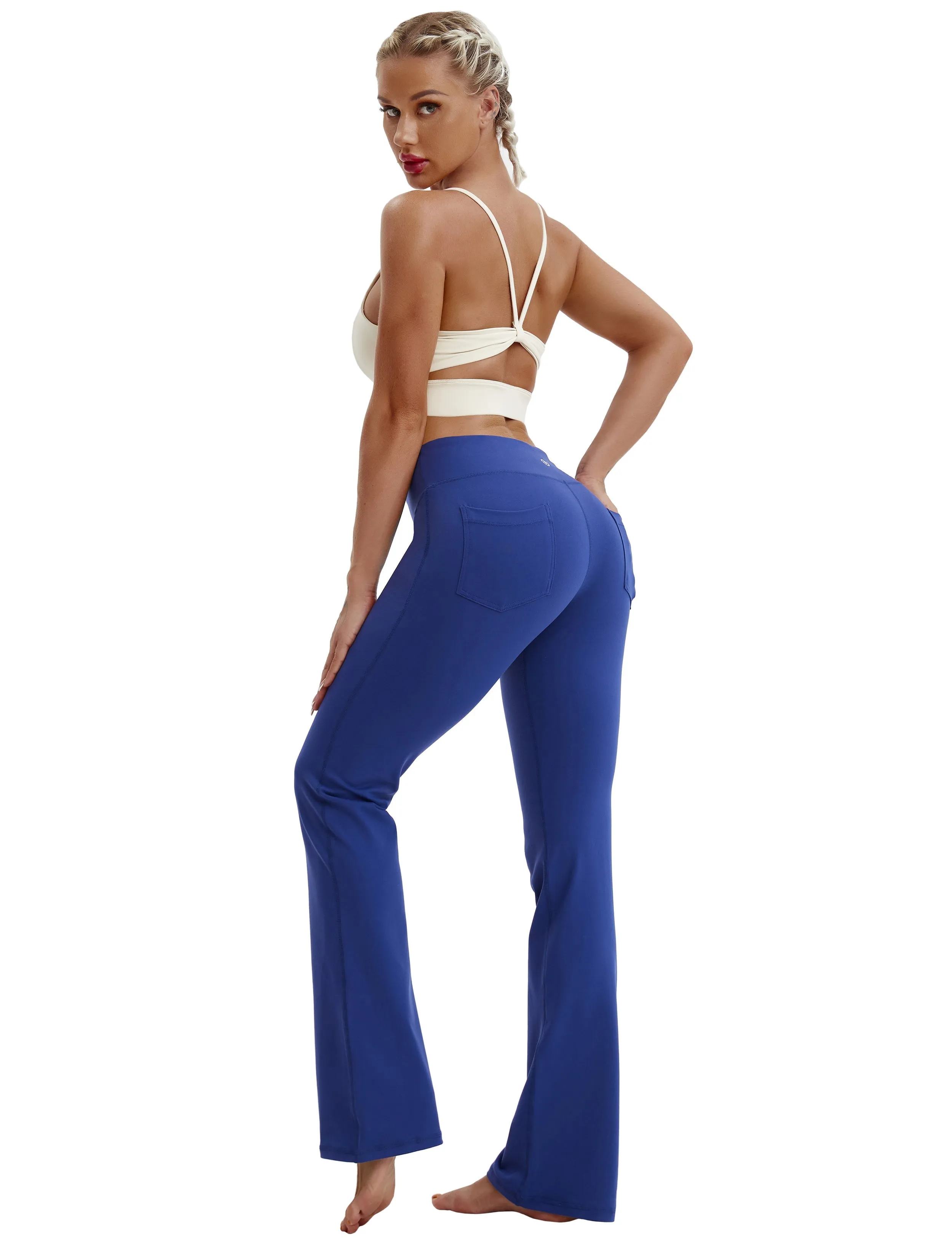 29" 31" 33" 35" 37"  Back Pockets Bootcut Leggings navy_Plus Size