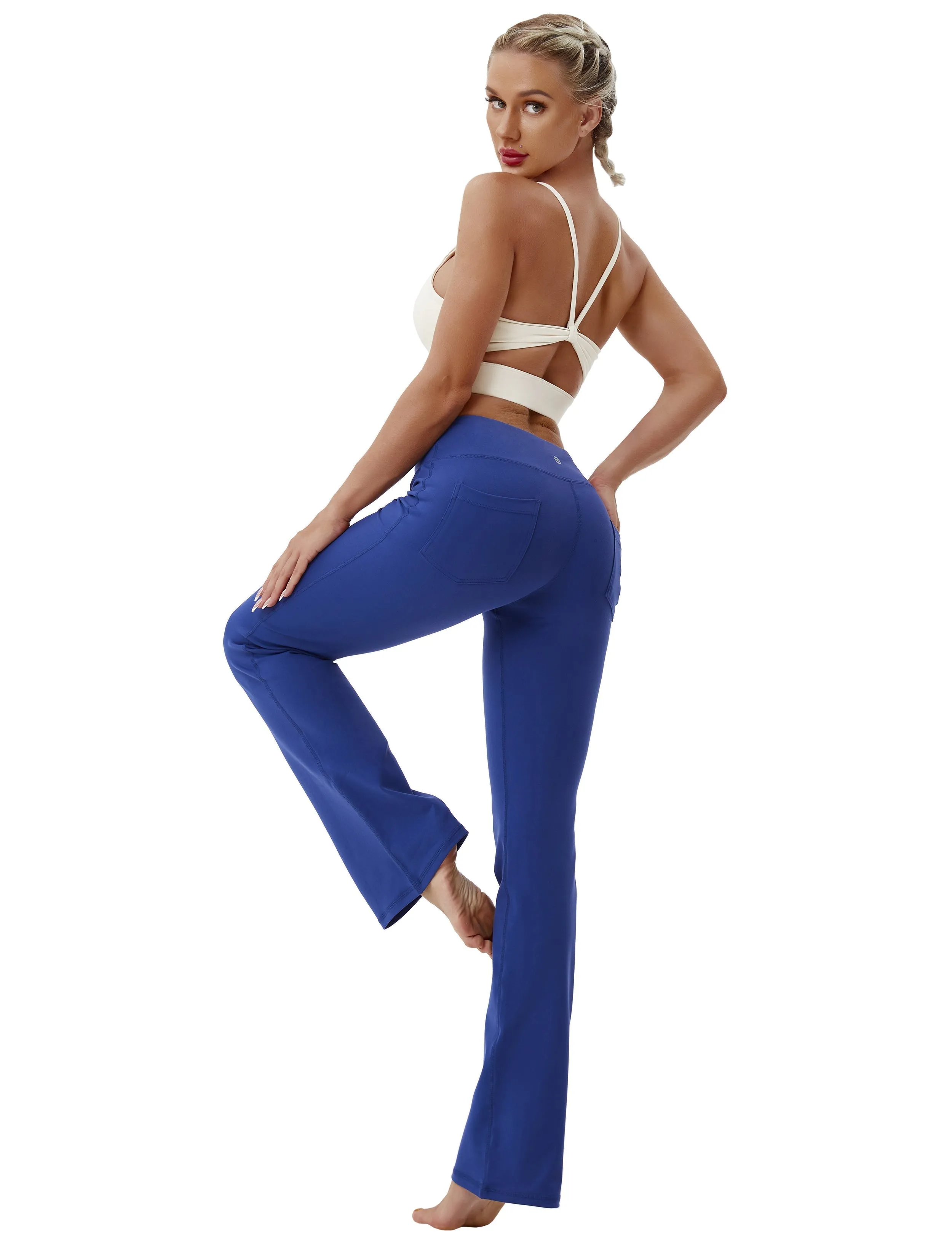 29" 31" 33" 35" 37"  Back Pockets Bootcut Leggings navy_Plus Size
