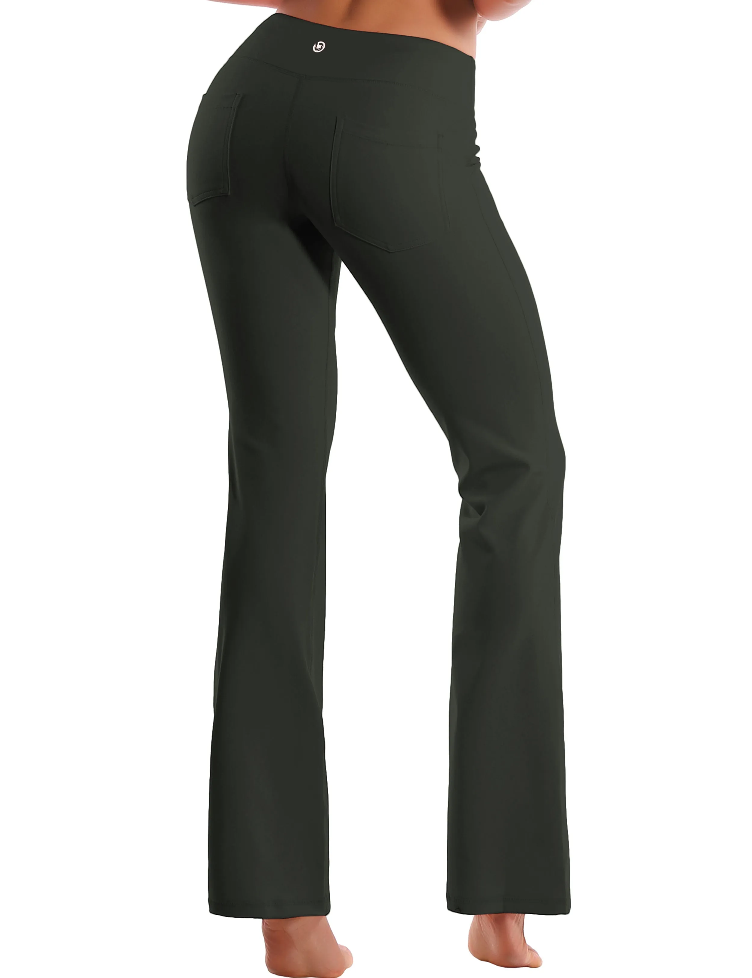 29" 31" 33" 35" 37"  Back Pockets Bootcut Leggings olivegray_Pilates