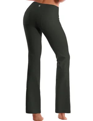 29" 31" 33" 35" 37"  Back Pockets Bootcut Leggings olivegray_Pilates