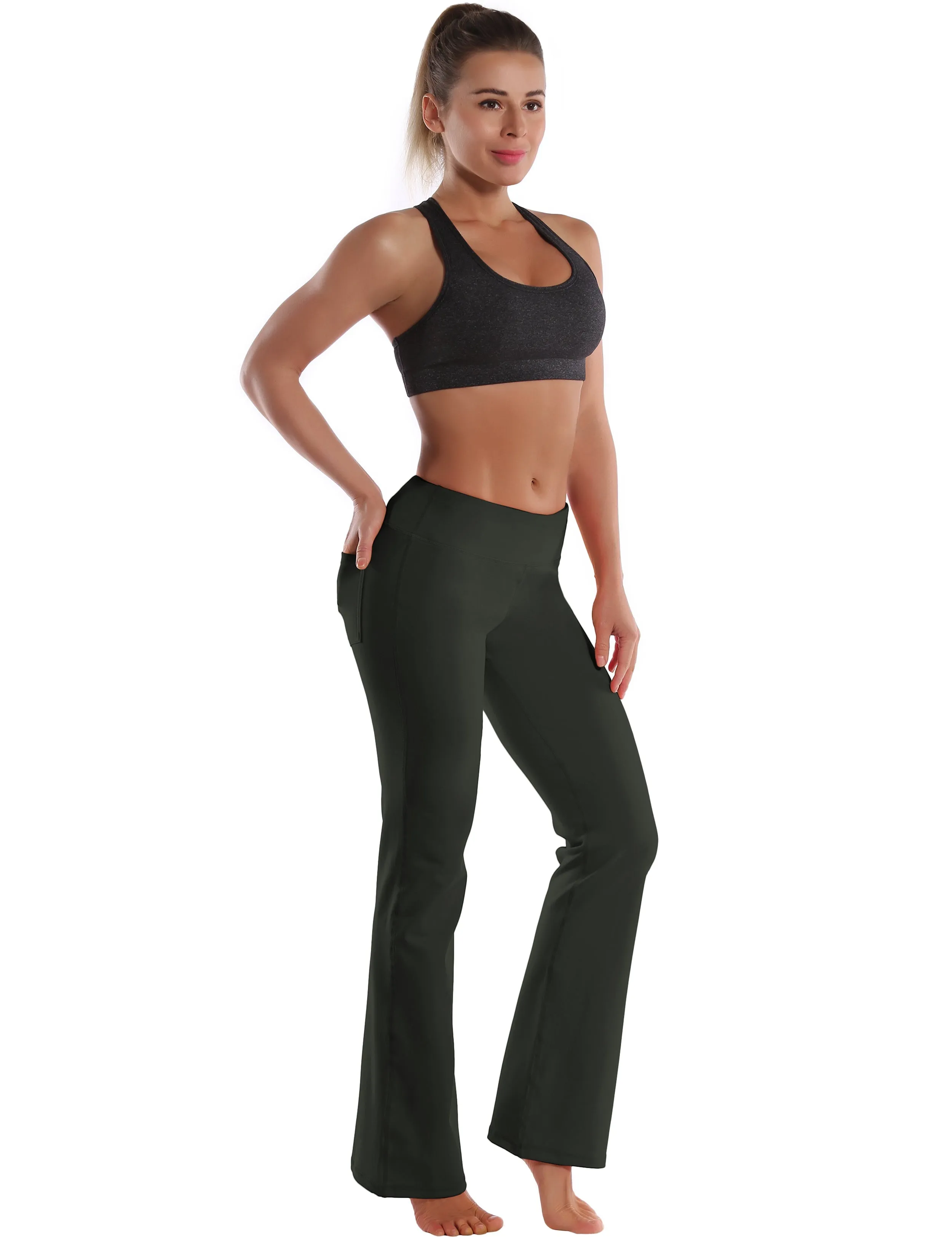 29" 31" 33" 35" 37"  Back Pockets Bootcut Leggings olivegray_Pilates