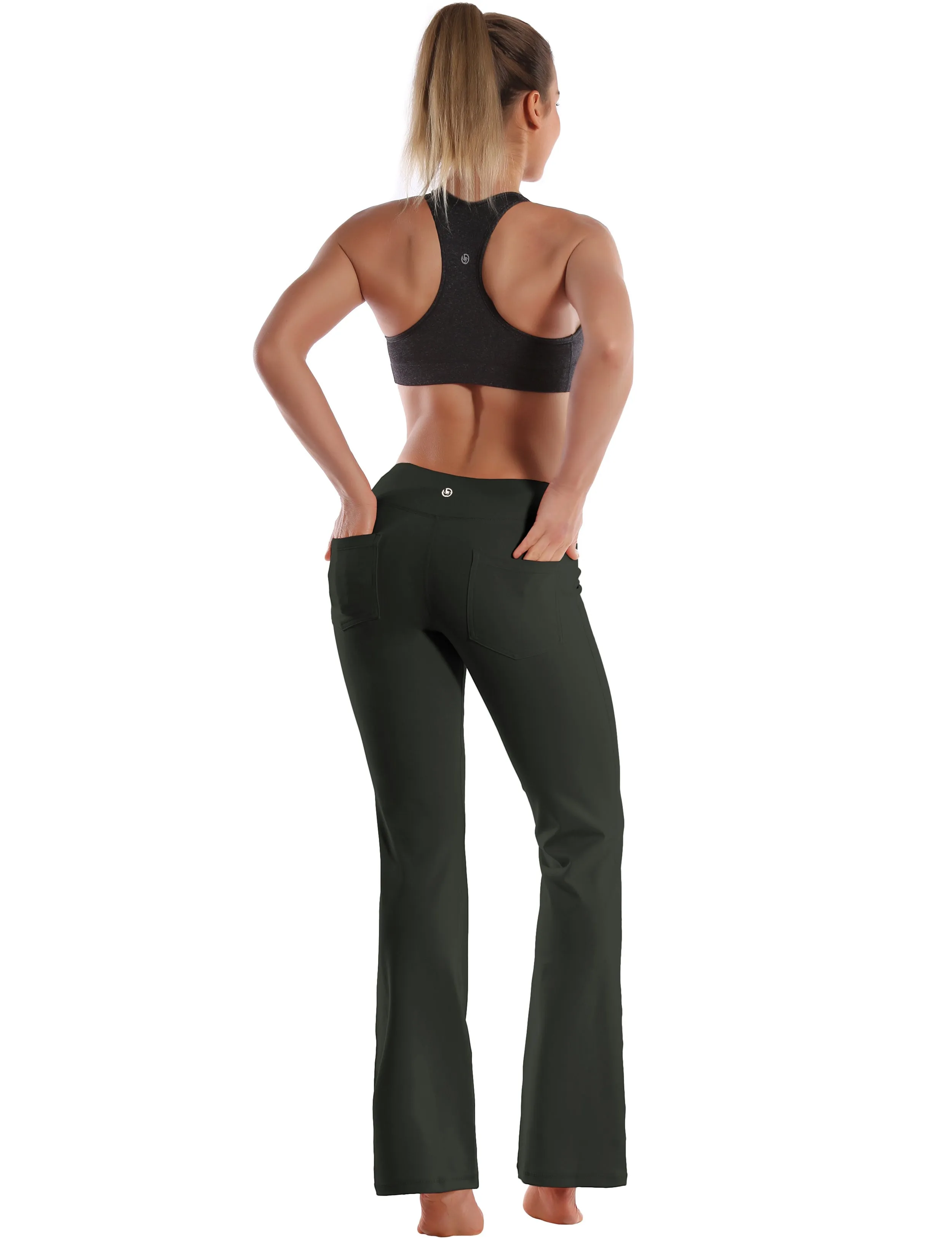29" 31" 33" 35" 37"  Back Pockets Bootcut Leggings olivegray_Pilates