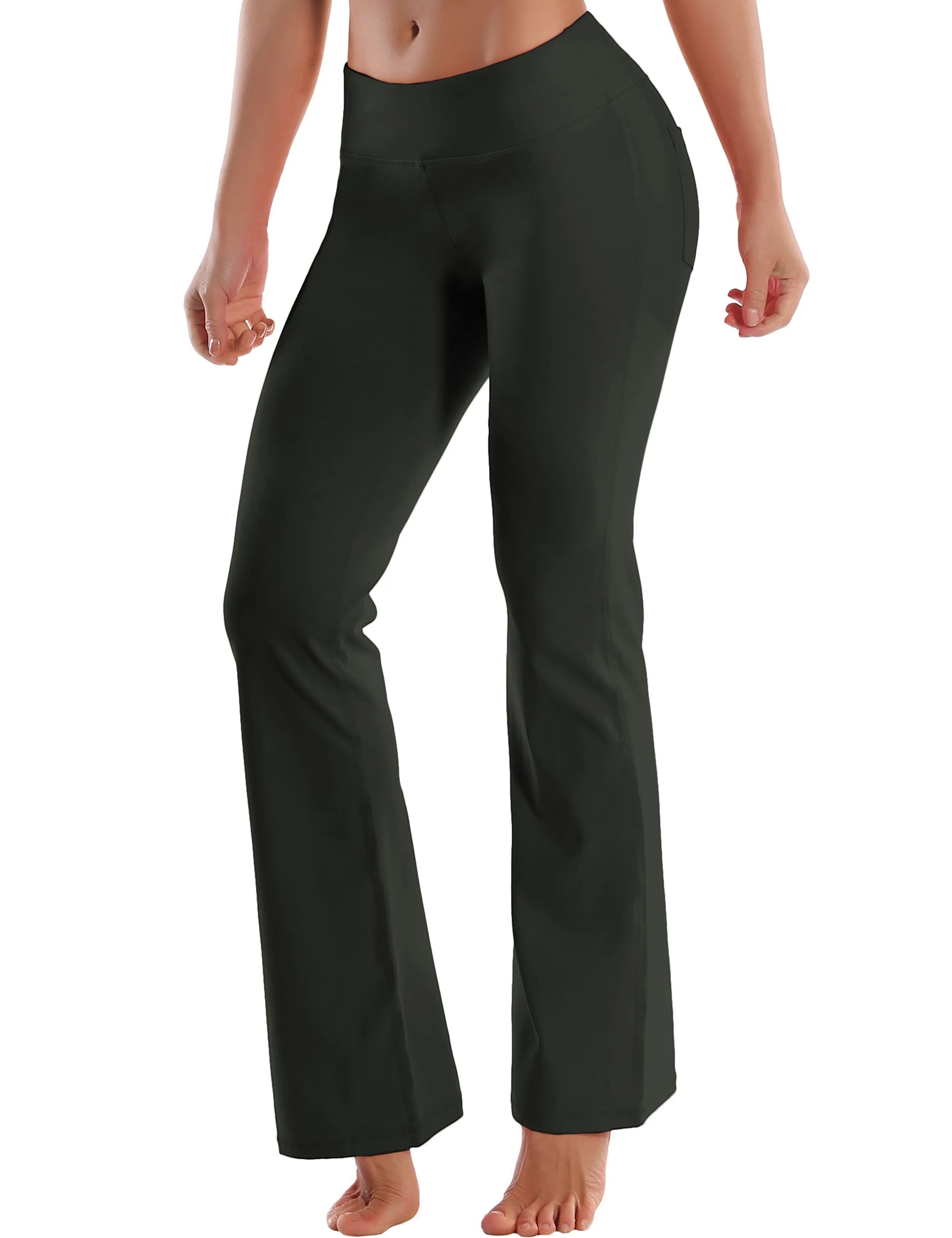 29" 31" 33" 35" 37"  Back Pockets Bootcut Leggings olivegray_Pilates