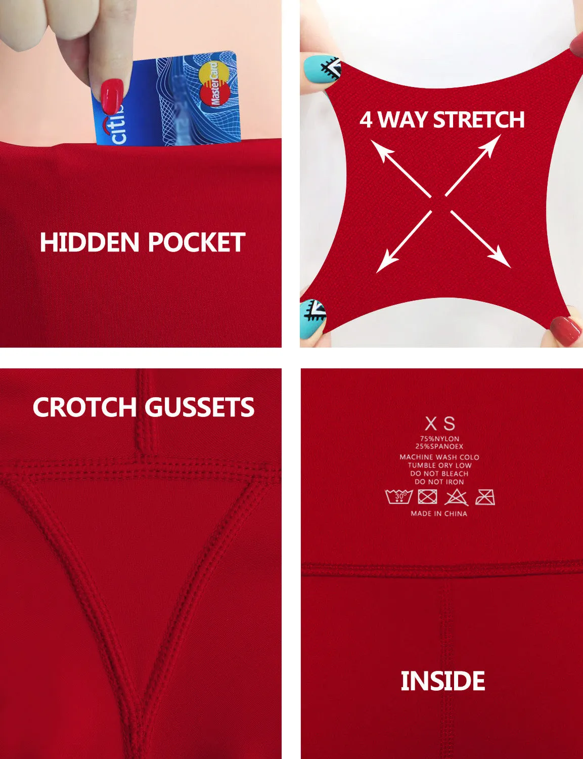 29" 31" 33" 35" 37"  Back Pockets Bootcut Leggings scarlet_Gym