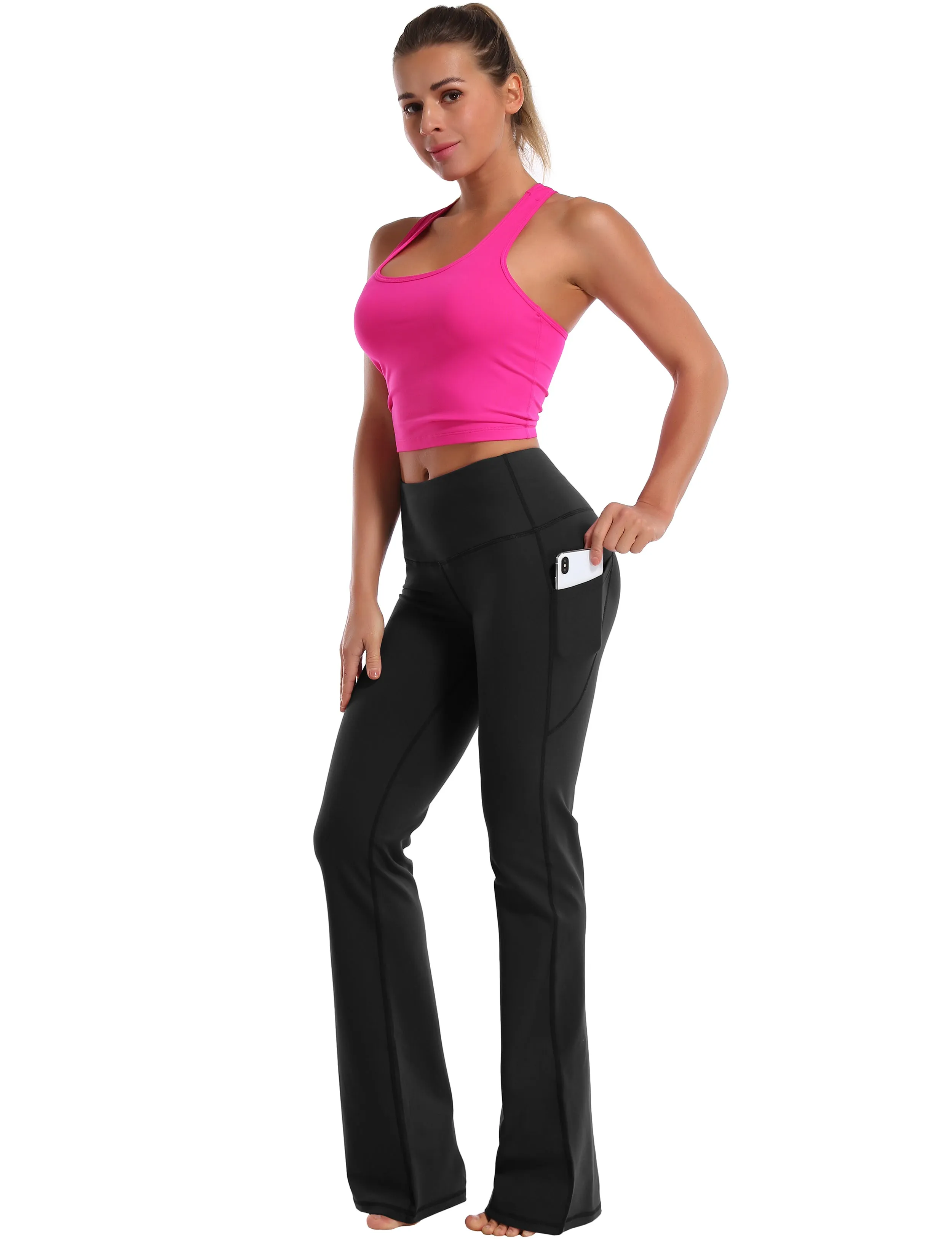 29" 31" 33" 35" 37"  Side Pockets Bootcut Leggings black_Tall Size
