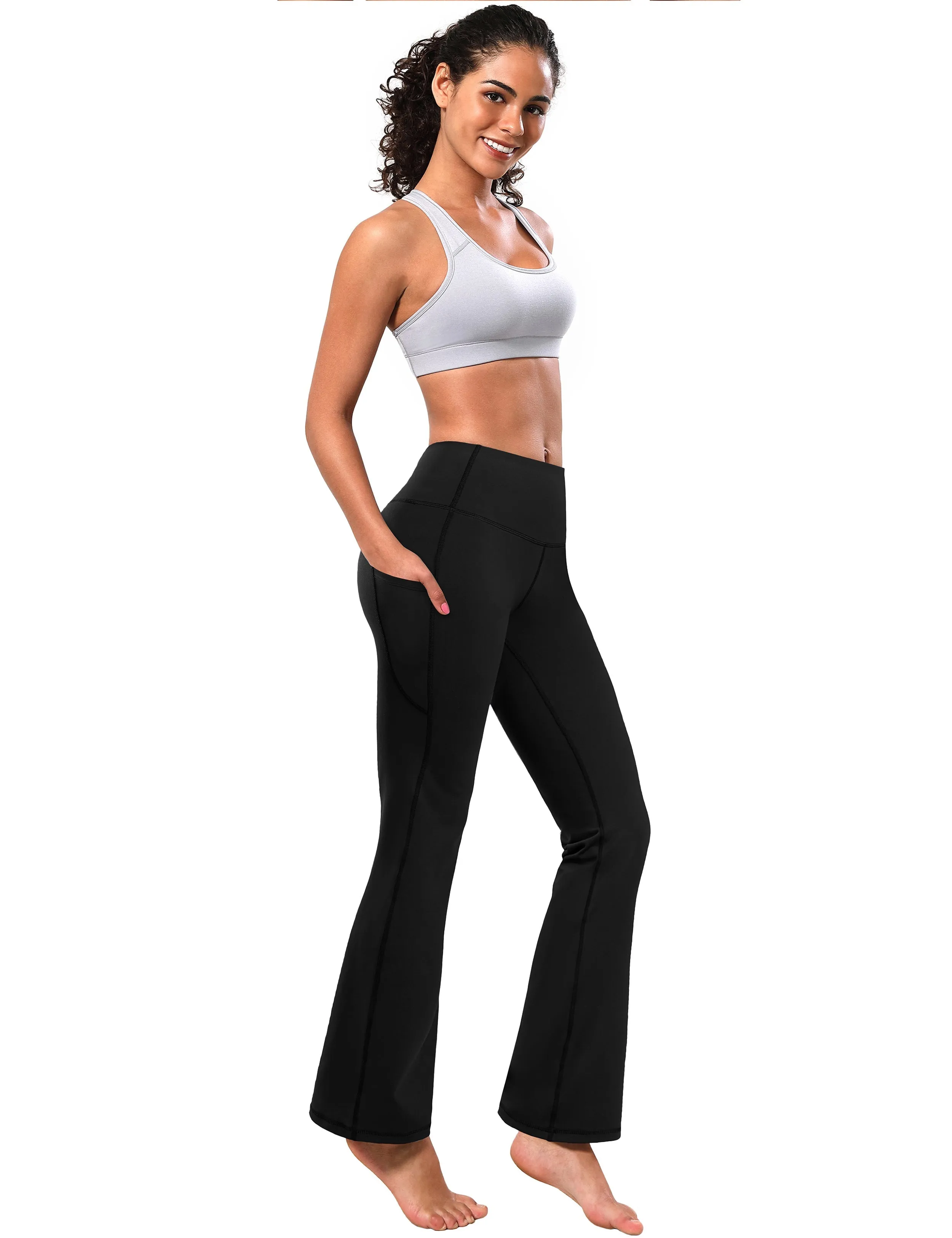 29" 31" 33" 35" 37"  Side Pockets Bootcut Leggings black_Tall Size