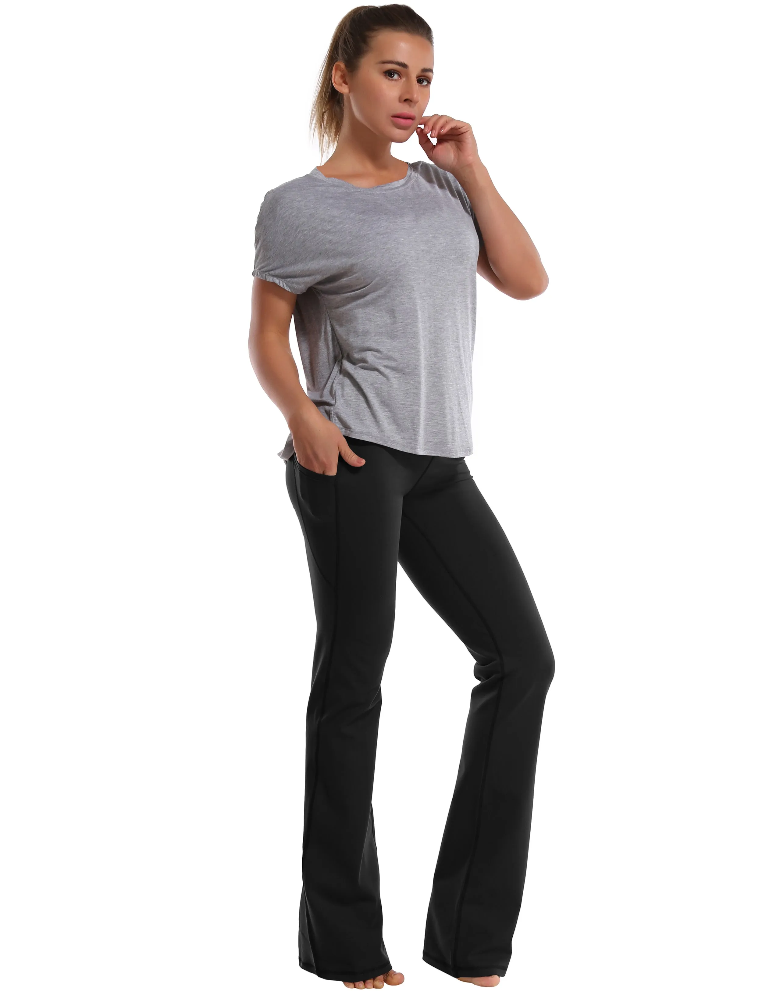 29" 31" 33" 35" 37"  Side Pockets Bootcut Leggings black_Tall Size