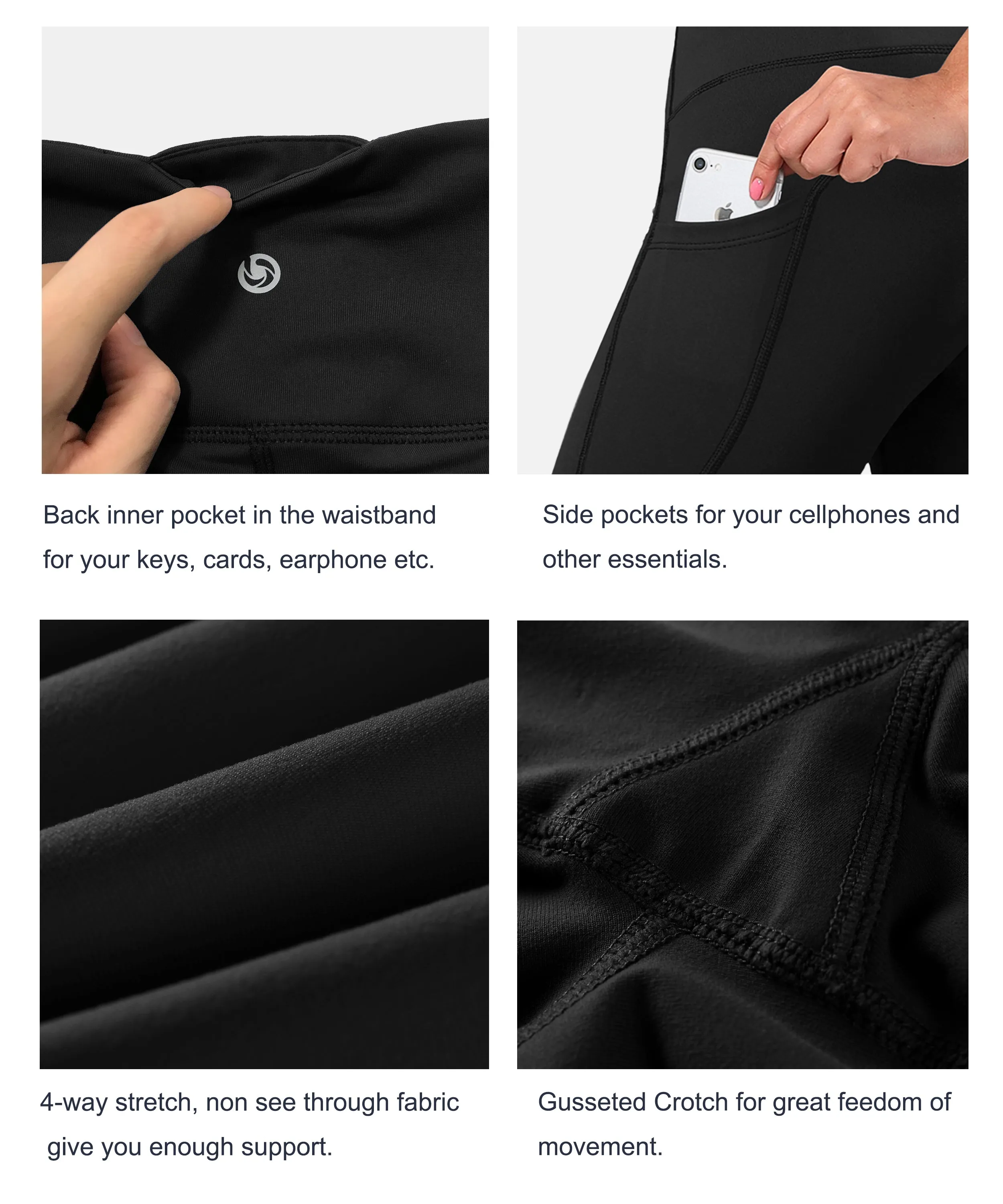 29" 31" 33" 35" 37"  Side Pockets Bootcut Leggings black_Tall Size
