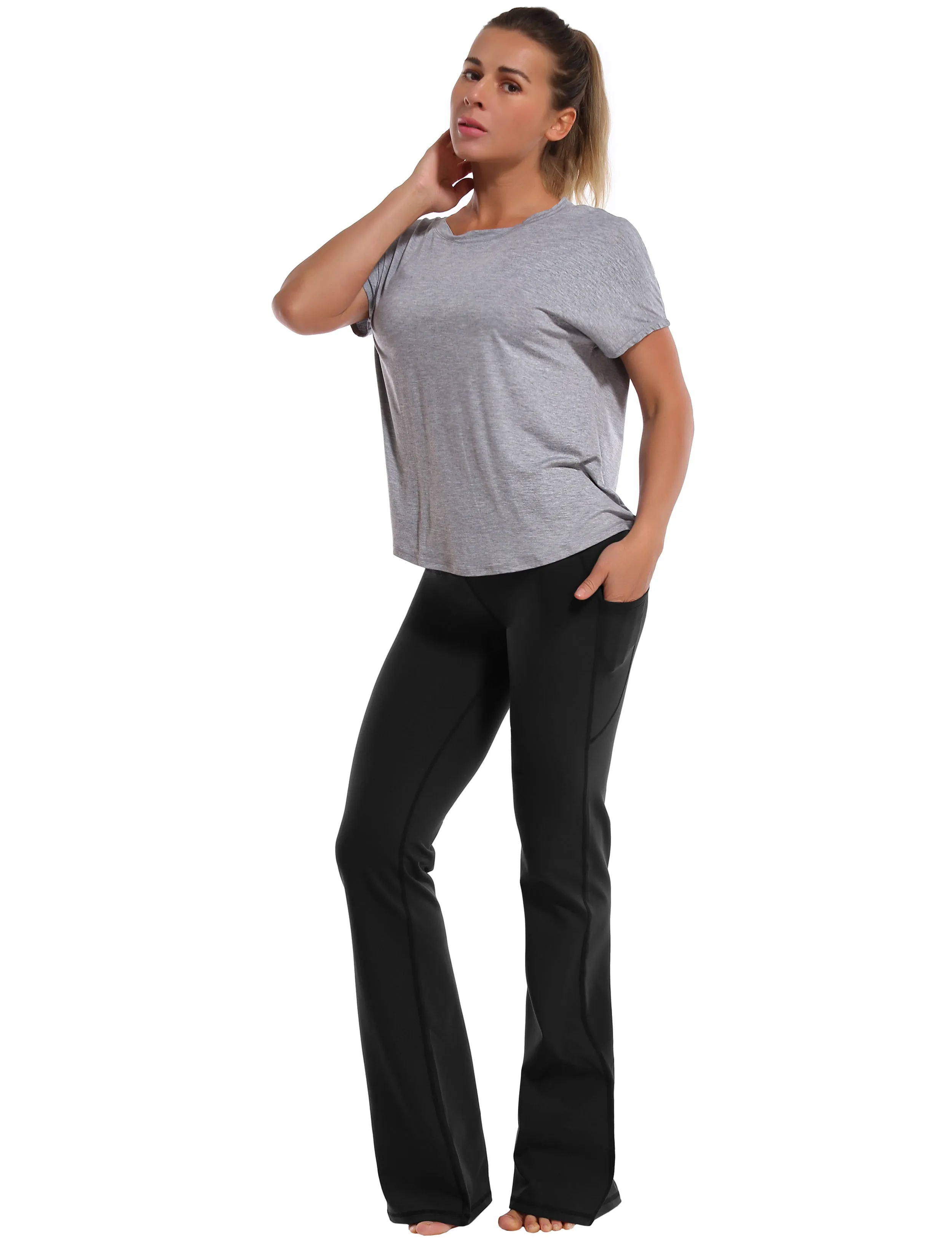 29" 31" 33" 35" 37"  Side Pockets Bootcut Leggings black_Tall Size