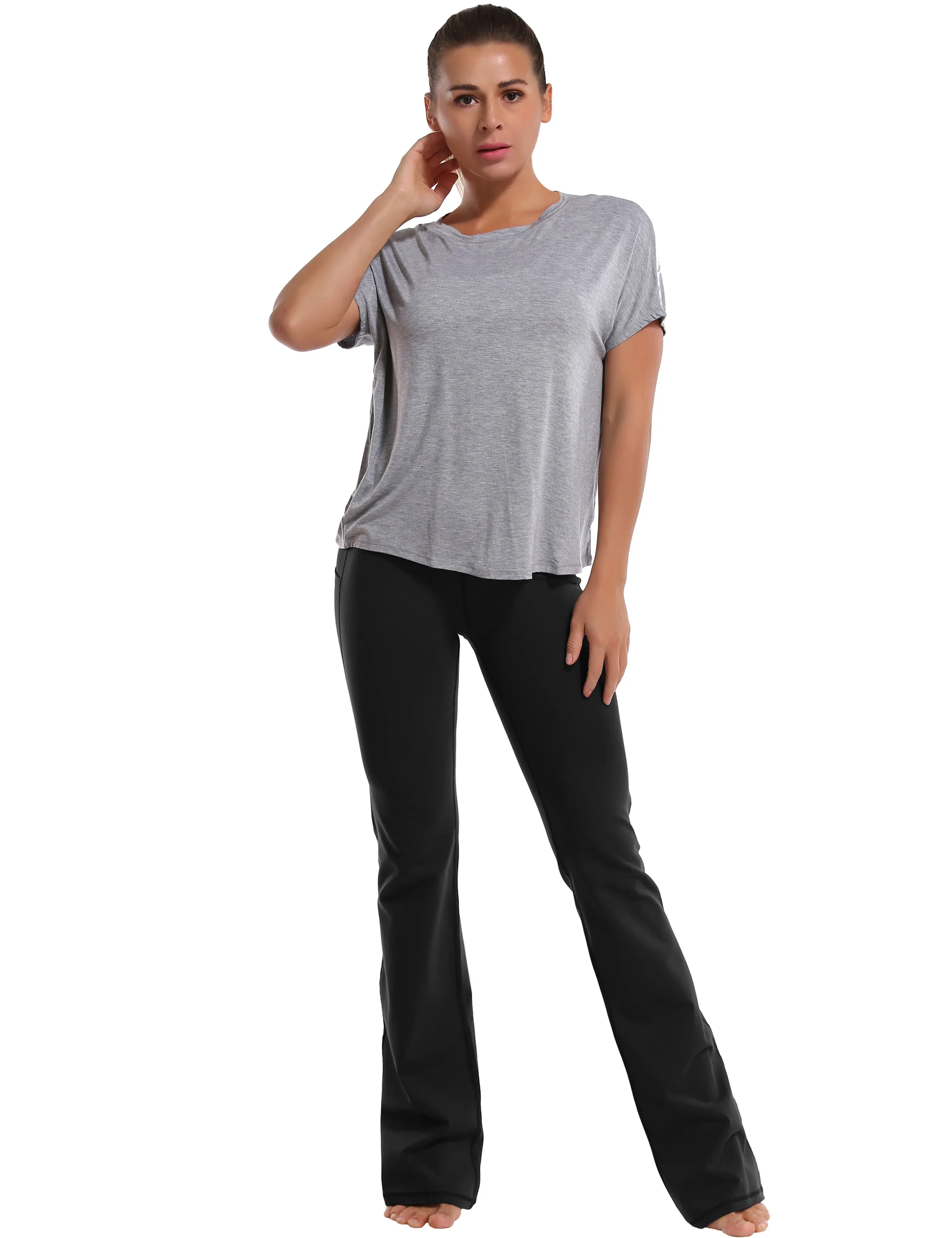29" 31" 33" 35" 37"  Side Pockets Bootcut Leggings black_Tall Size