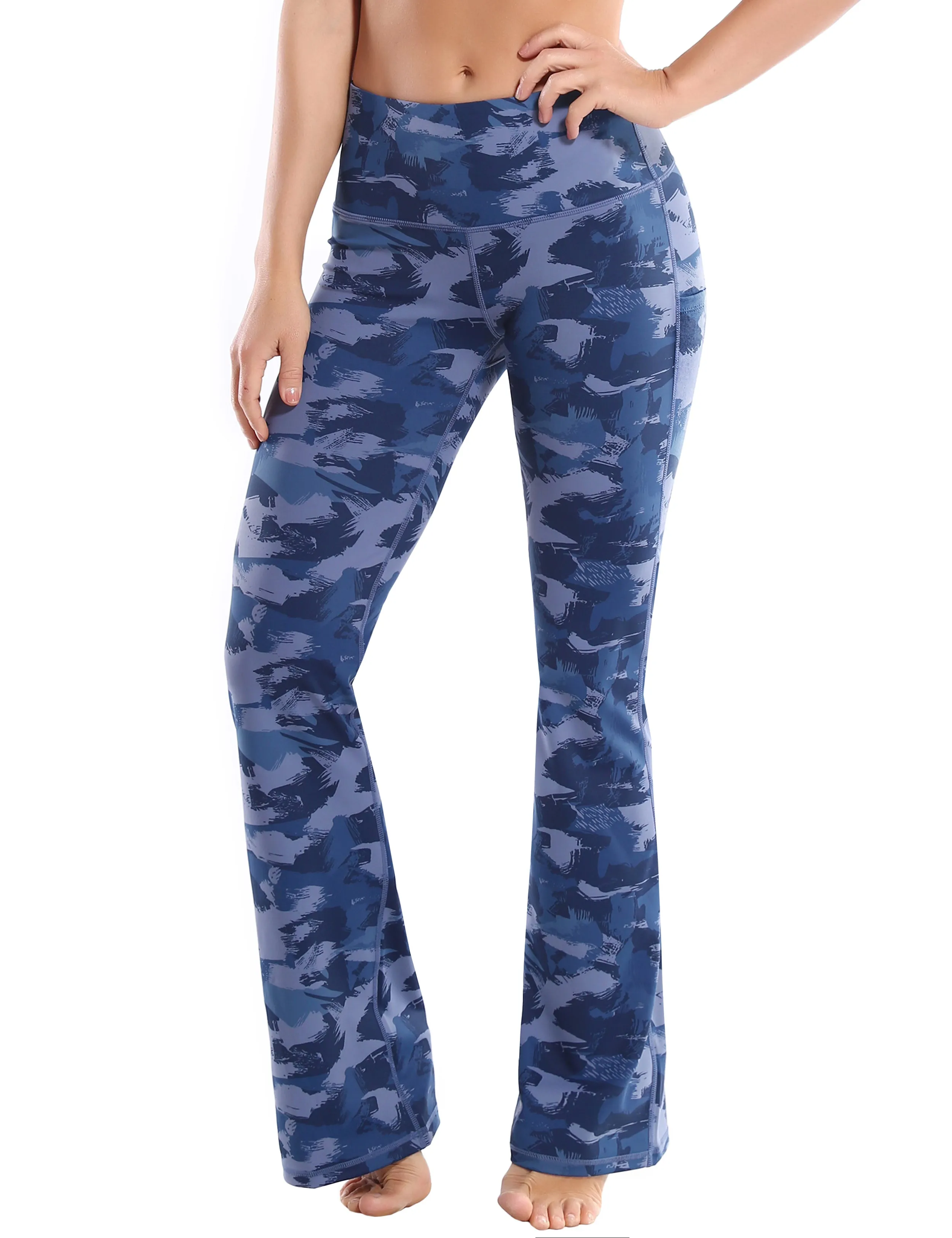 29" 31" 33" 35" 37"  Side Pockets Bootcut Leggings navy brushcamo_Plus Size