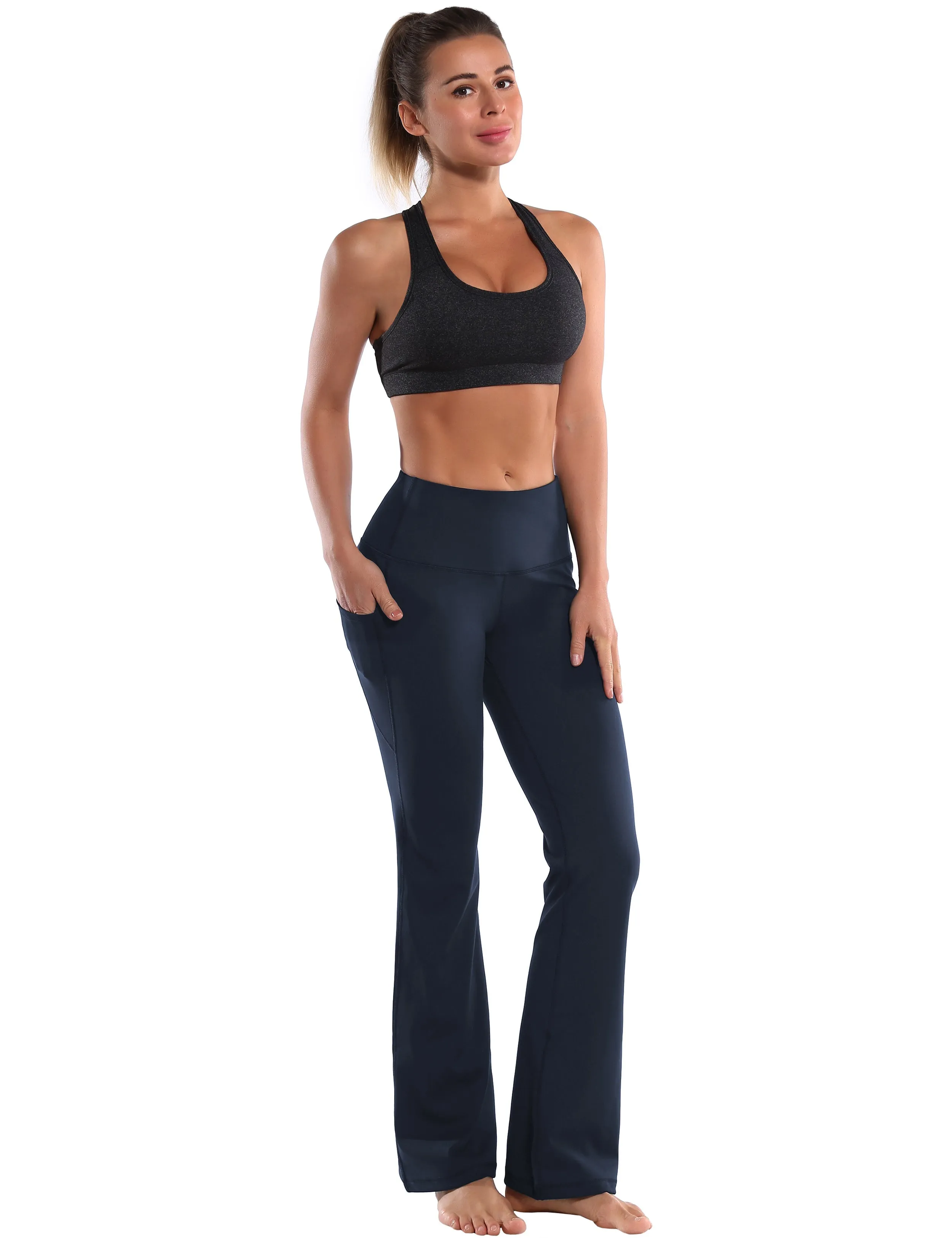 29" 31" 33" 35" 37"  Side Pockets Bootcut Leggings navyblue_Tall Size